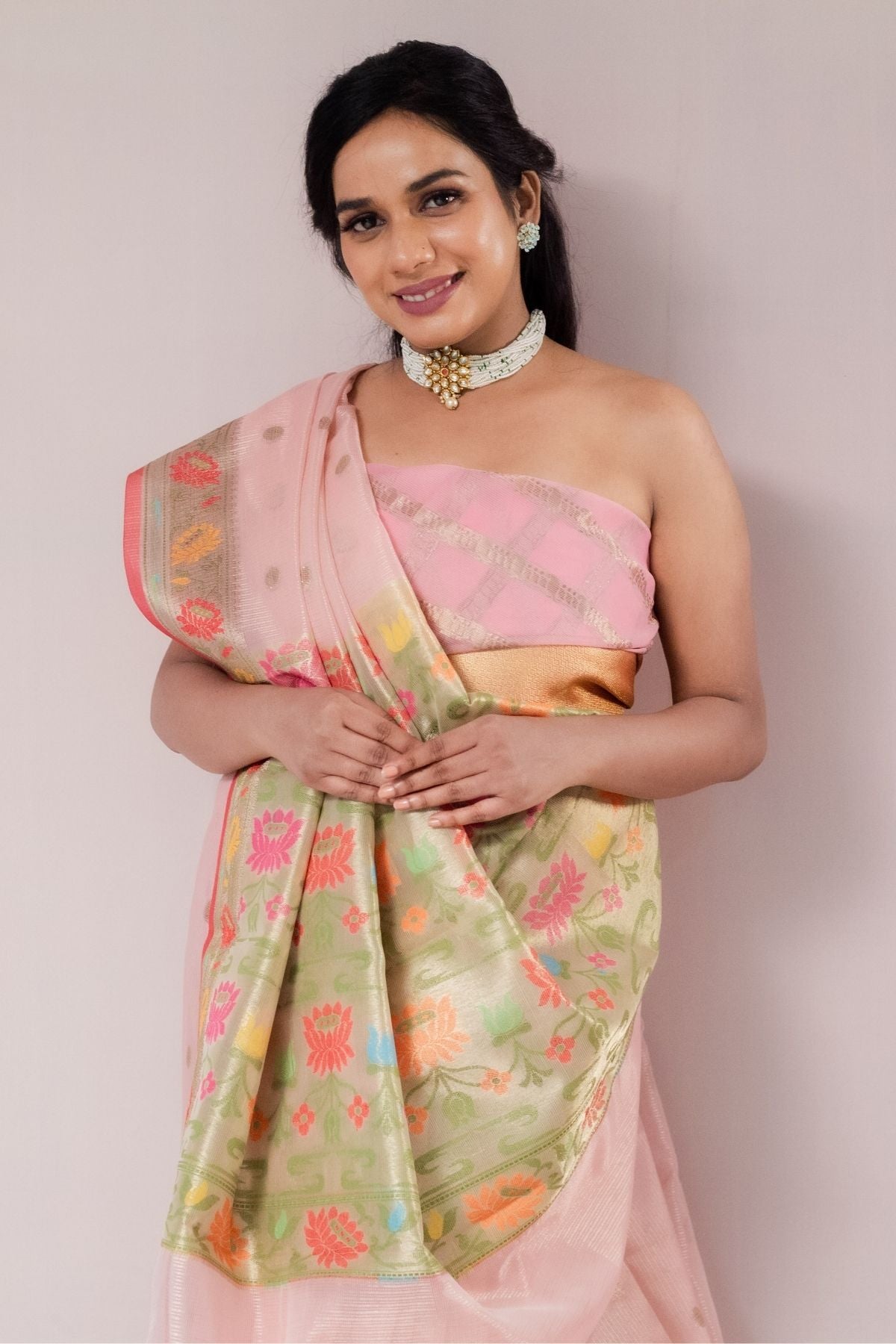 Peach Tissue Paithani Weave Saree