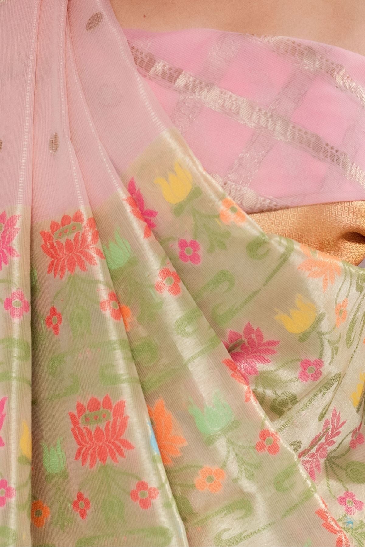 Peach Tissue Paithani Weave Saree