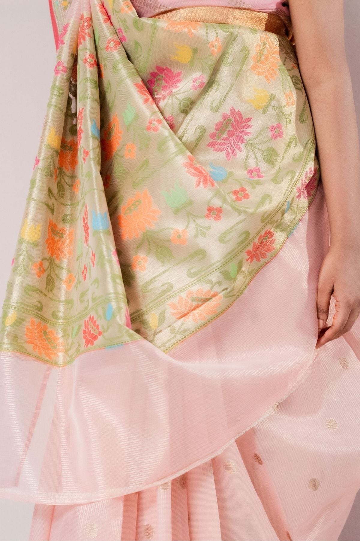 Peach Tissue Paithani Weave Saree