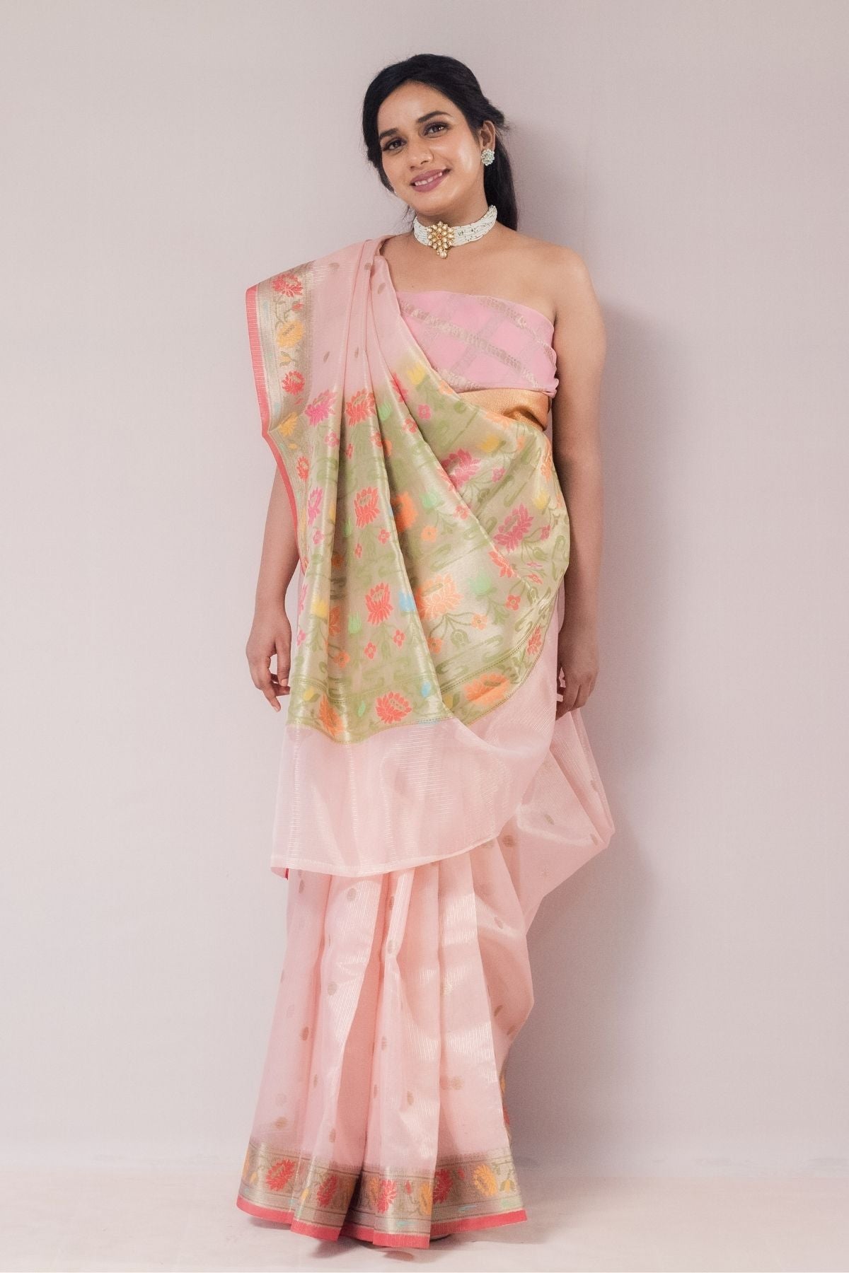 Peach Tissue Paithani Weave Saree