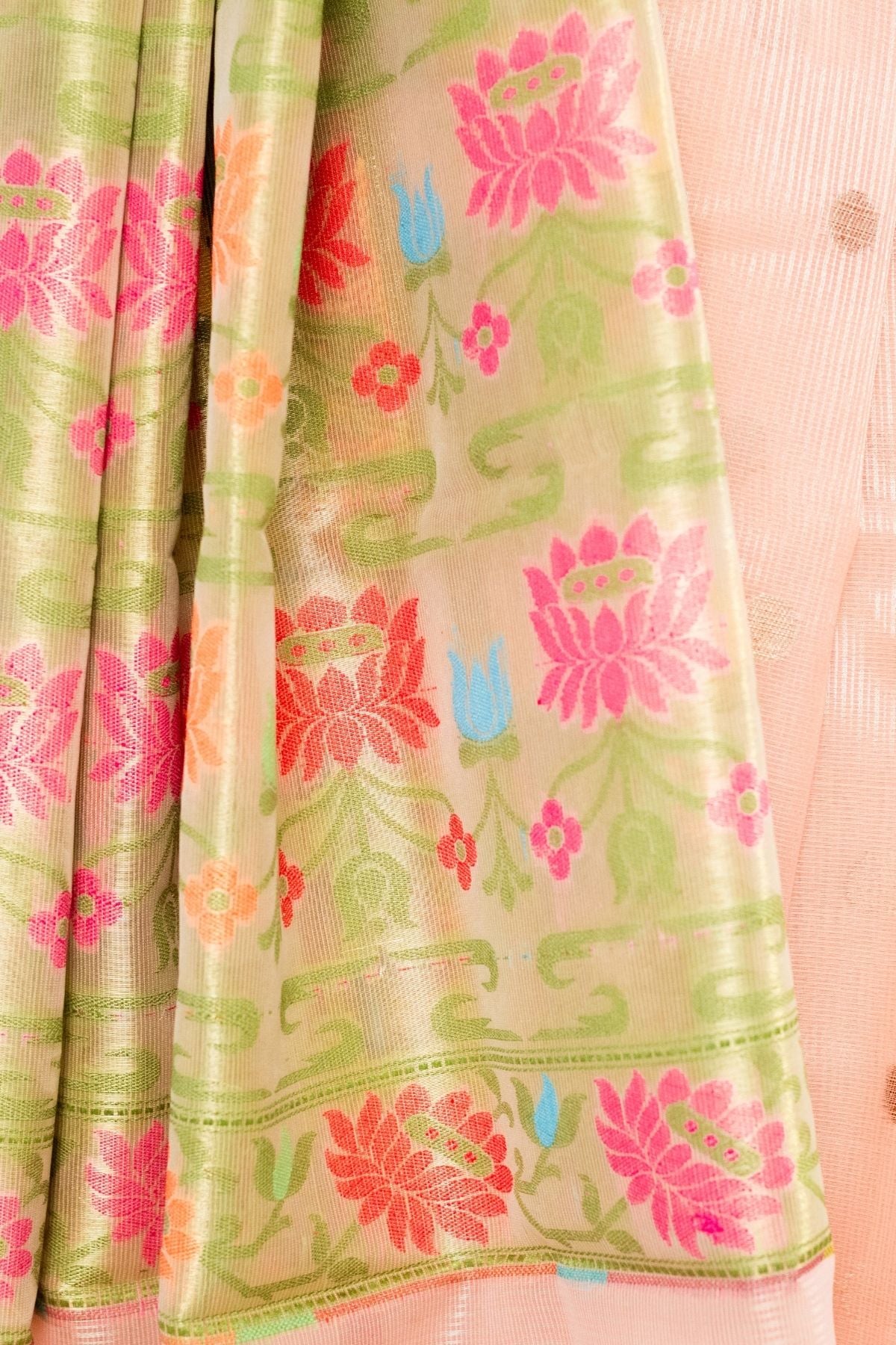 Peach Tissue Paithani Weave Saree