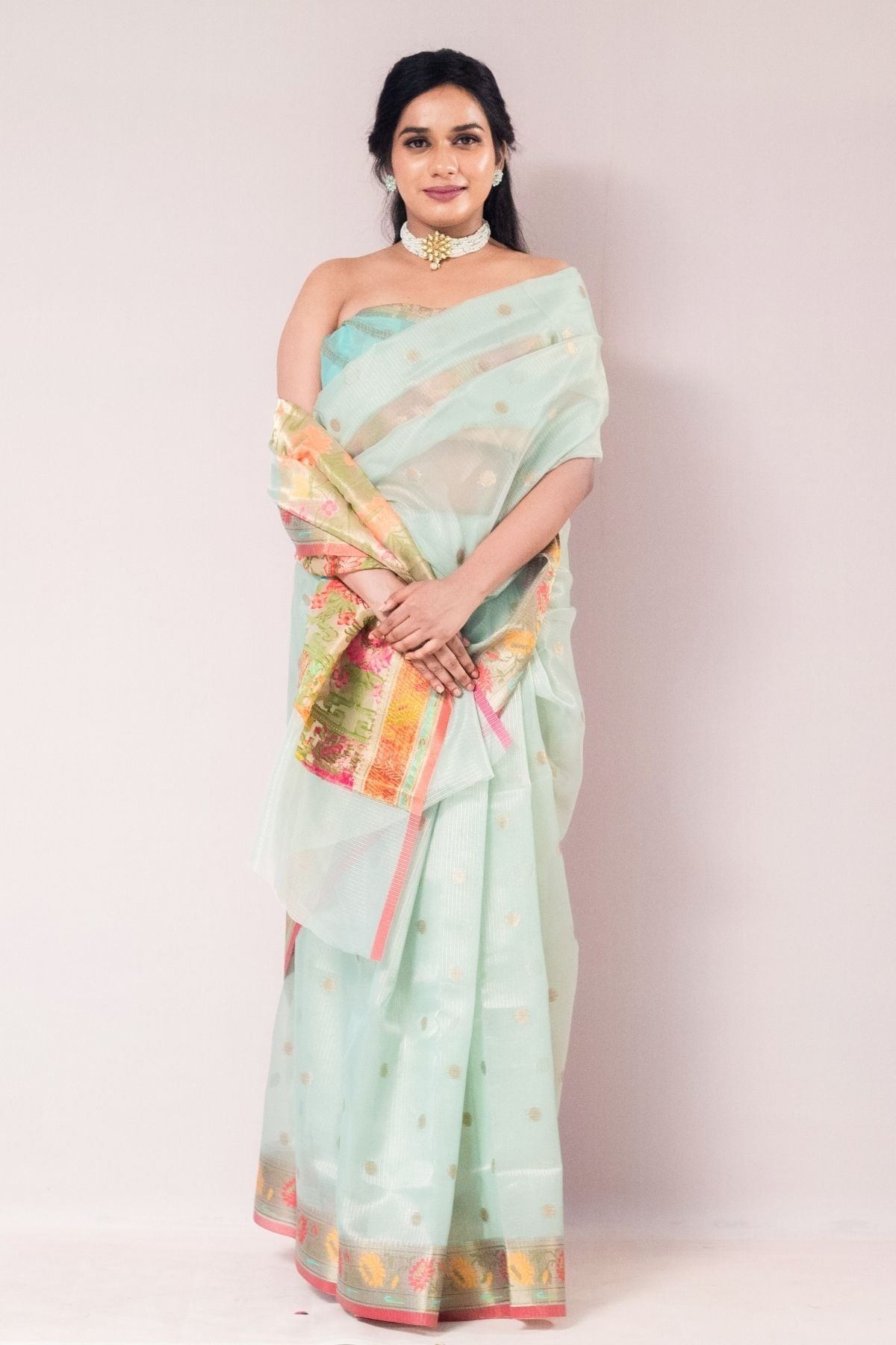 Pista Green Tissue Paithani Weave Saree