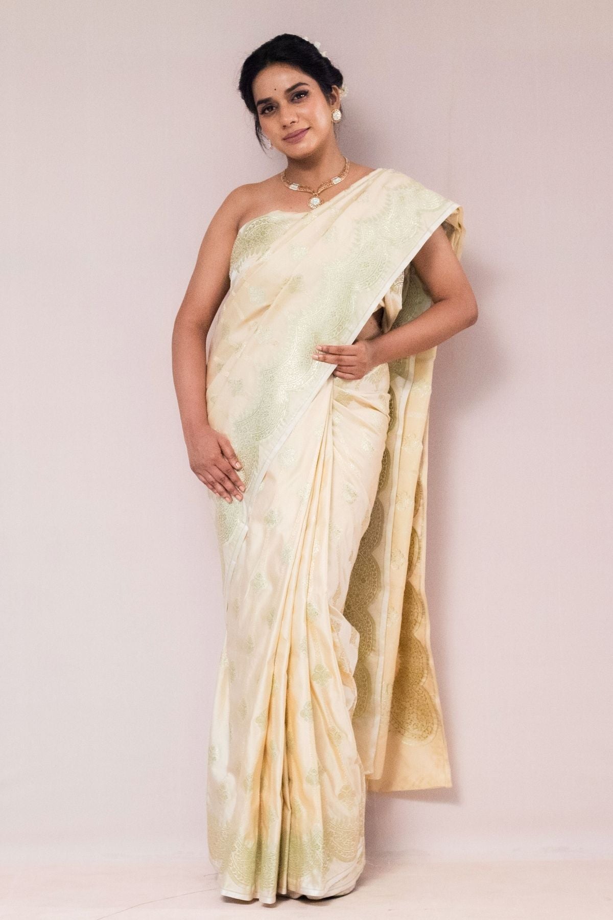 Cream Mushroo Silk Saree