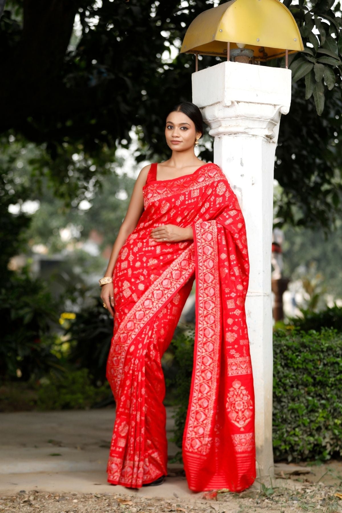 Red Blended Iktara Silk Saree