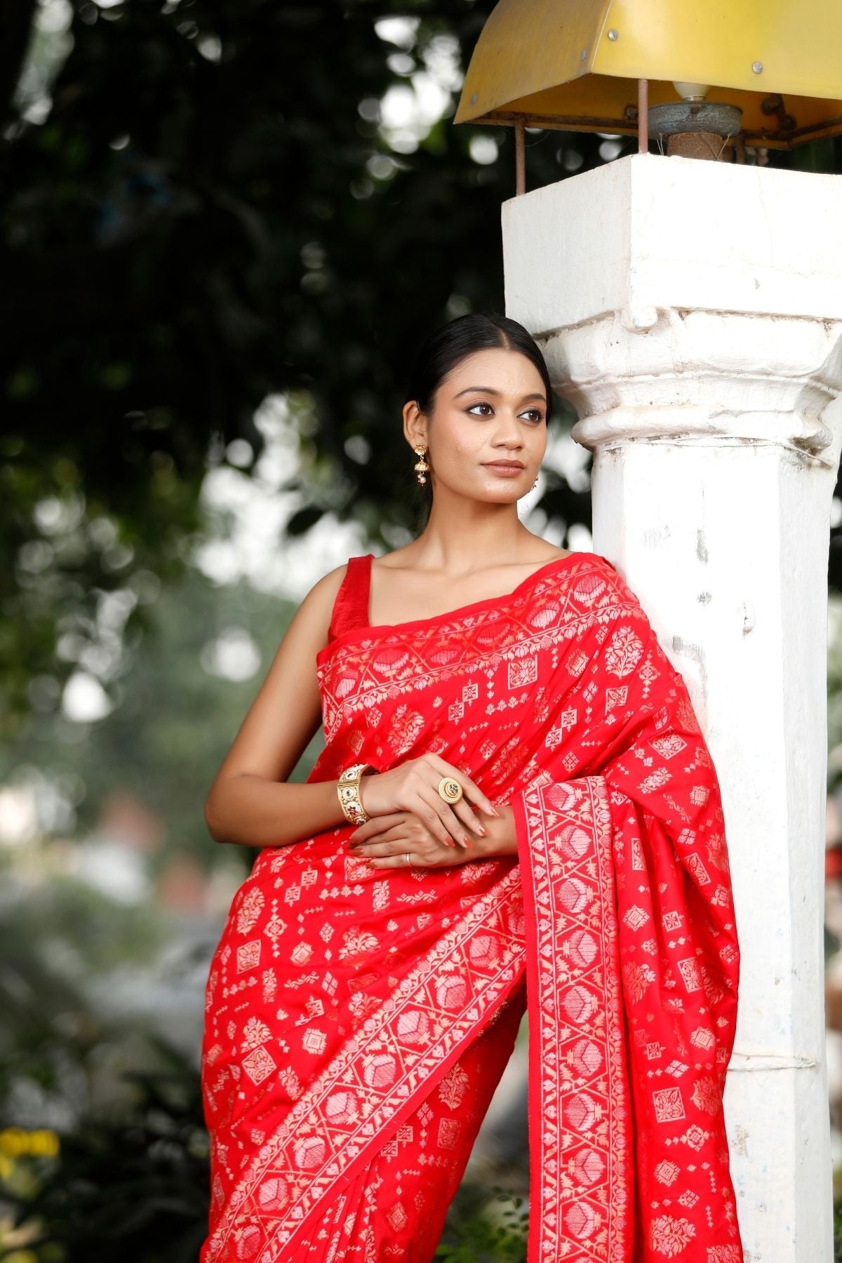 Red Blended Iktara Silk Saree