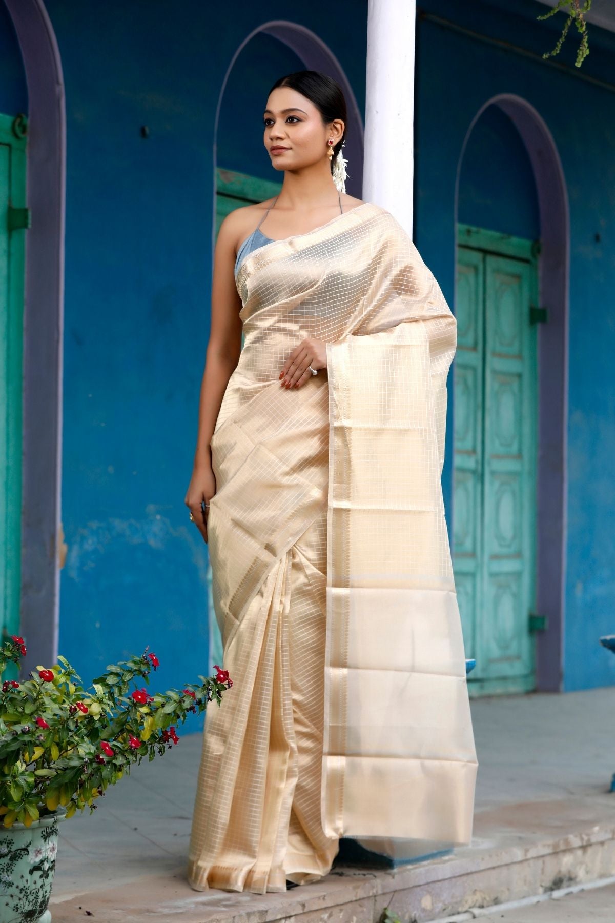 Beige Tissue Silk Saree