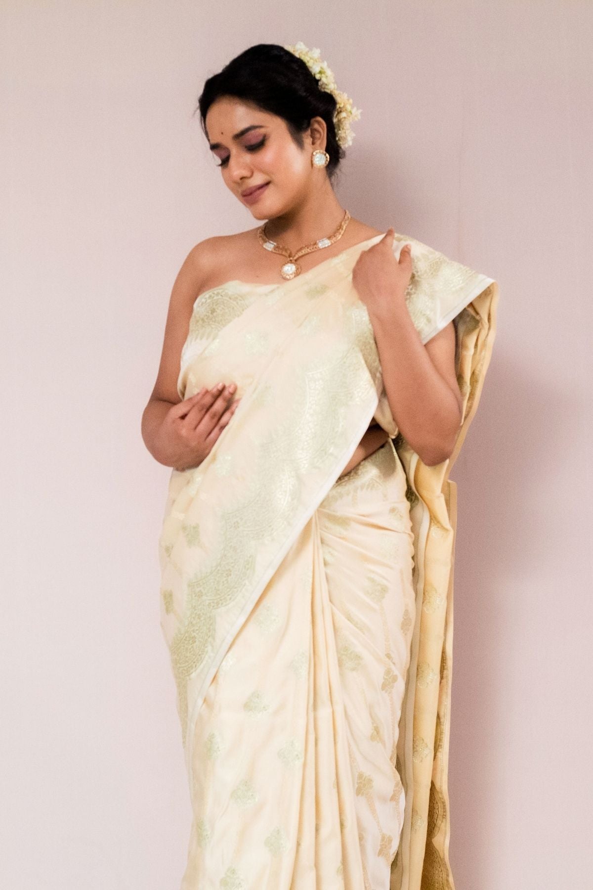Cream Mushroo Silk Saree