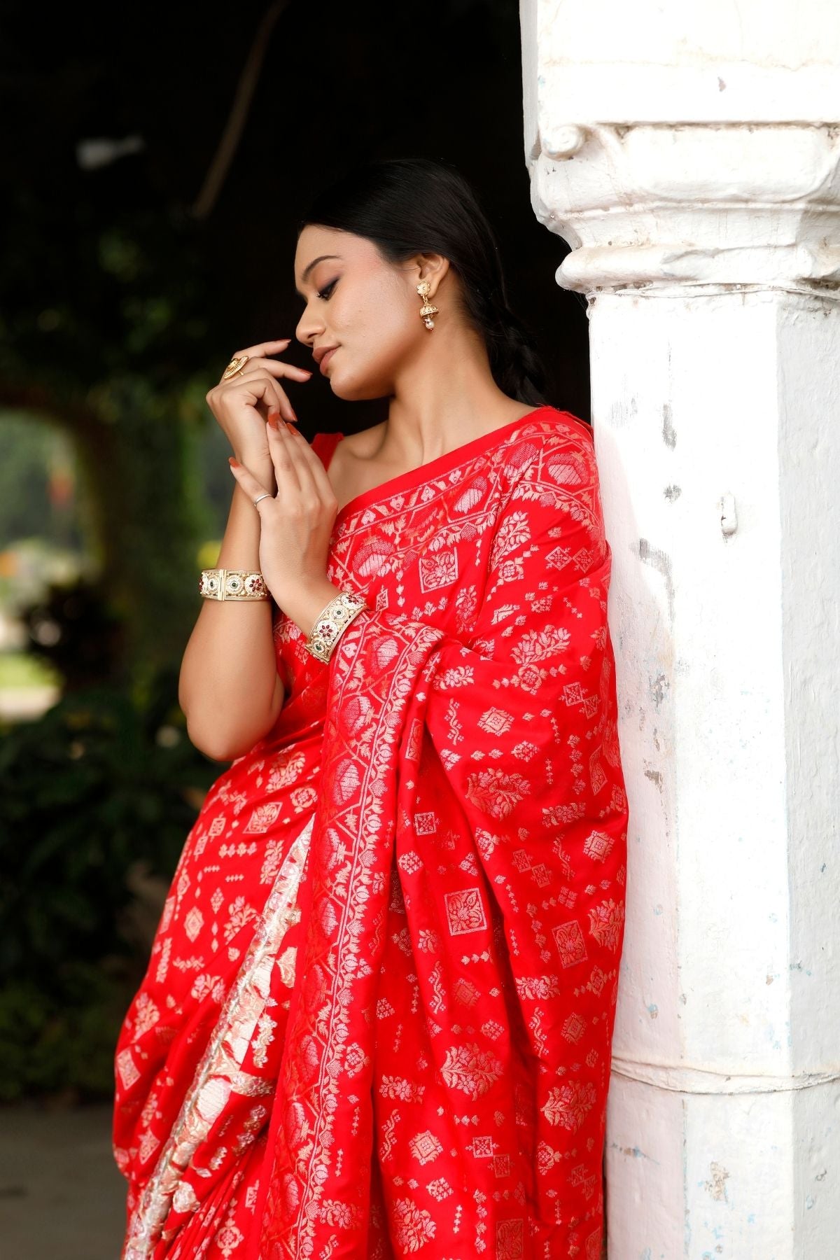 Red Blended Iktara Silk Saree