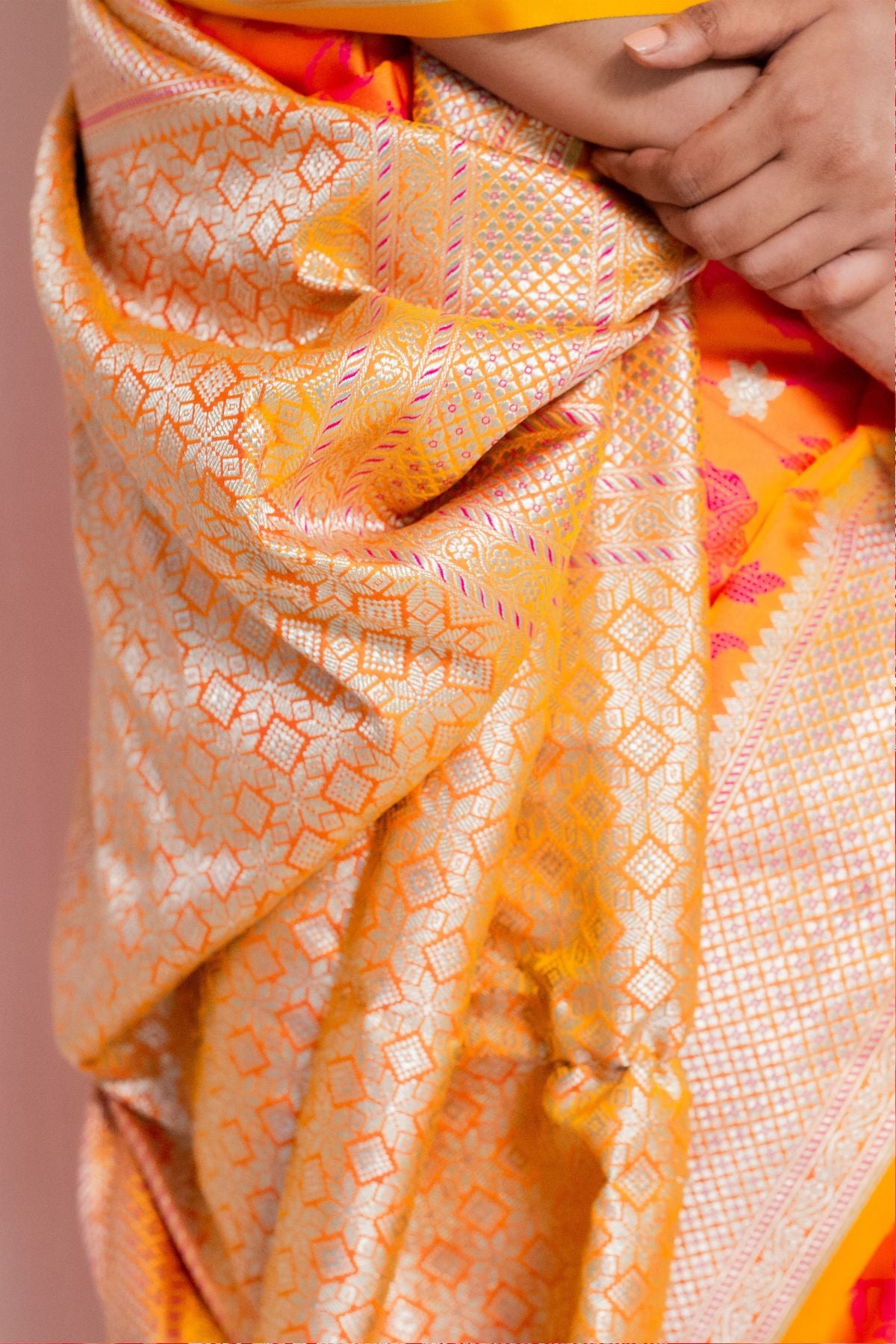 Double Tone Orange Gold Mashroo Silk Saree