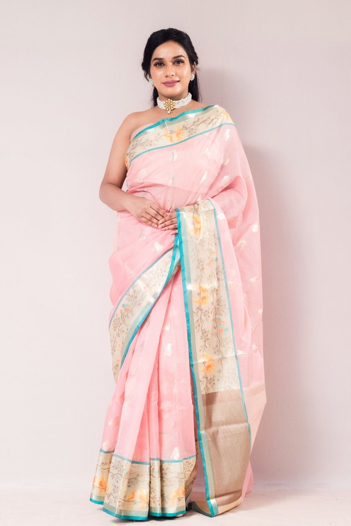 Light Pink Tissue Weave Saree