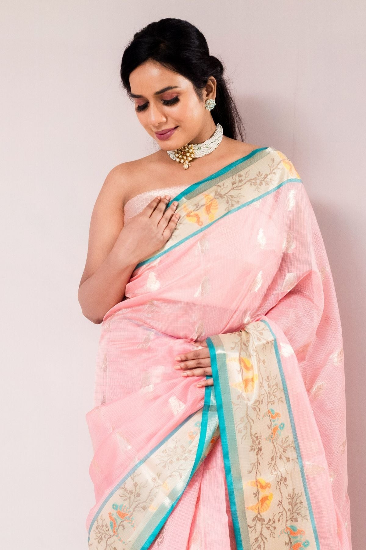 Light Pink Tissue Weave Saree
