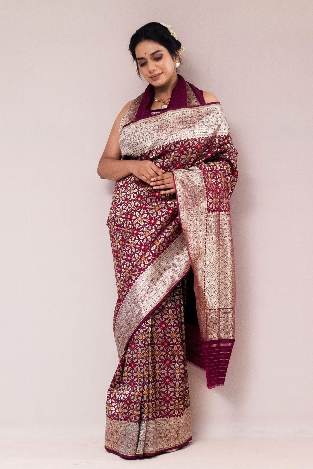 Wine Blended Silk Saree