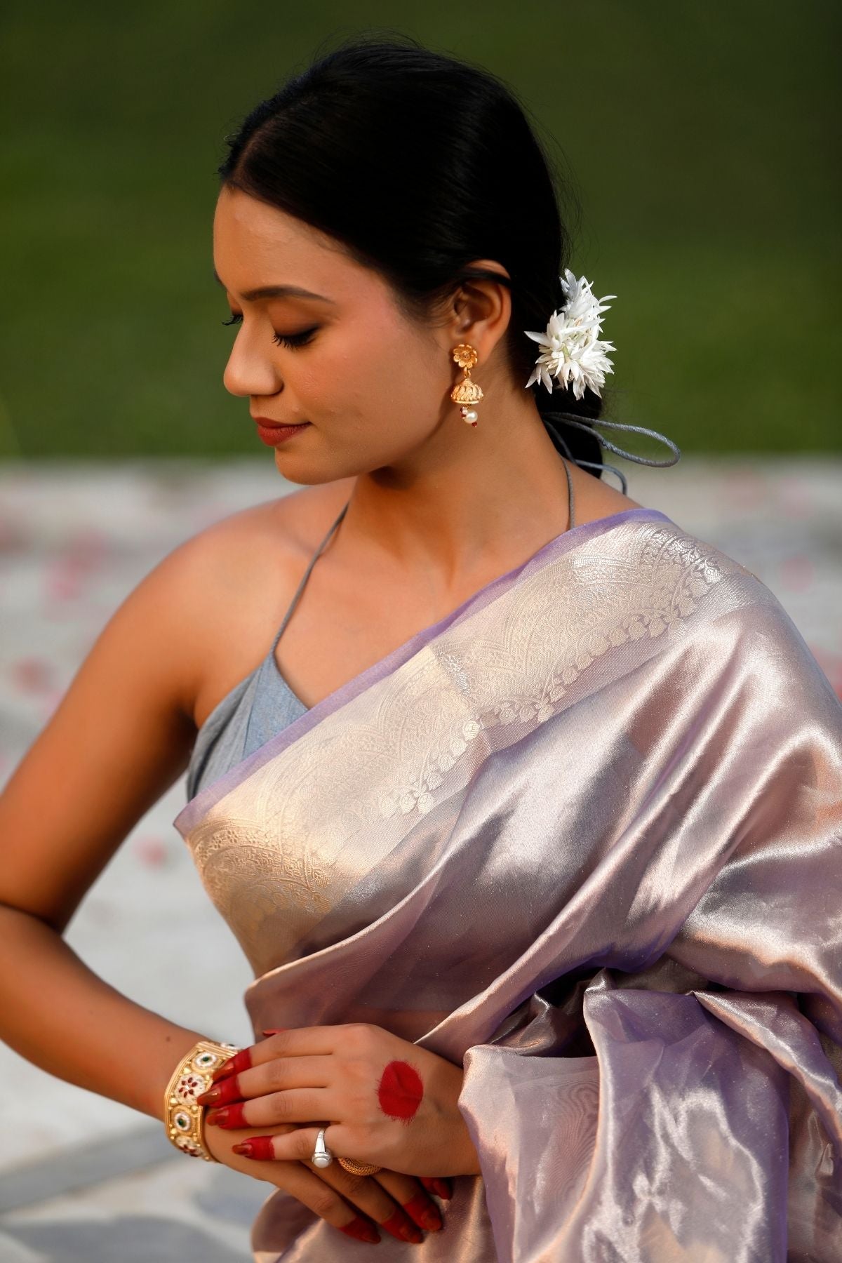 Mauve Silver Tissue Silk Saree