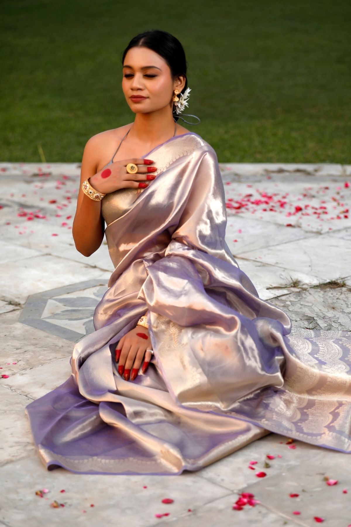 Mauve Silver Tissue Silk Saree