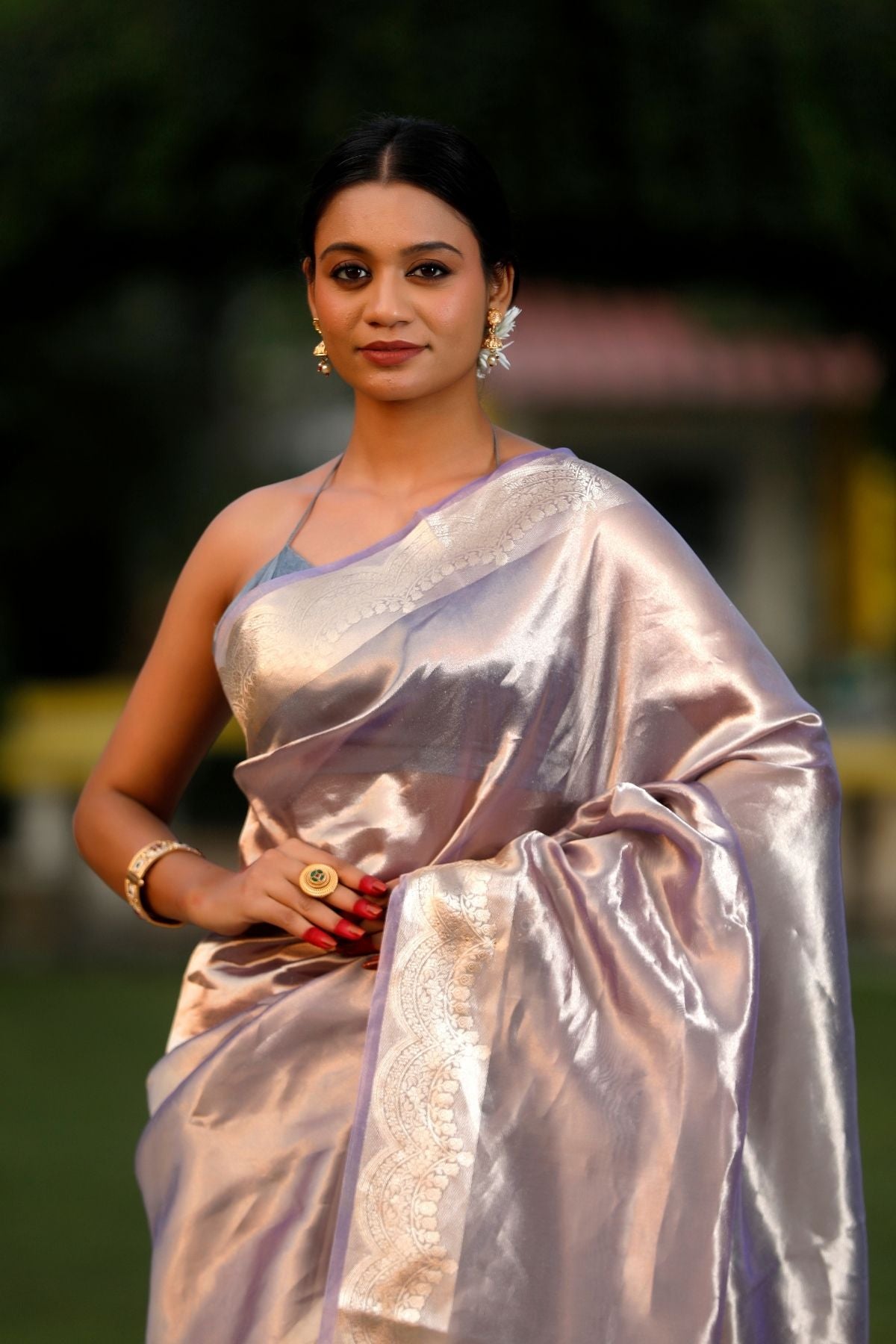 Mauve Silver Tissue Silk Saree