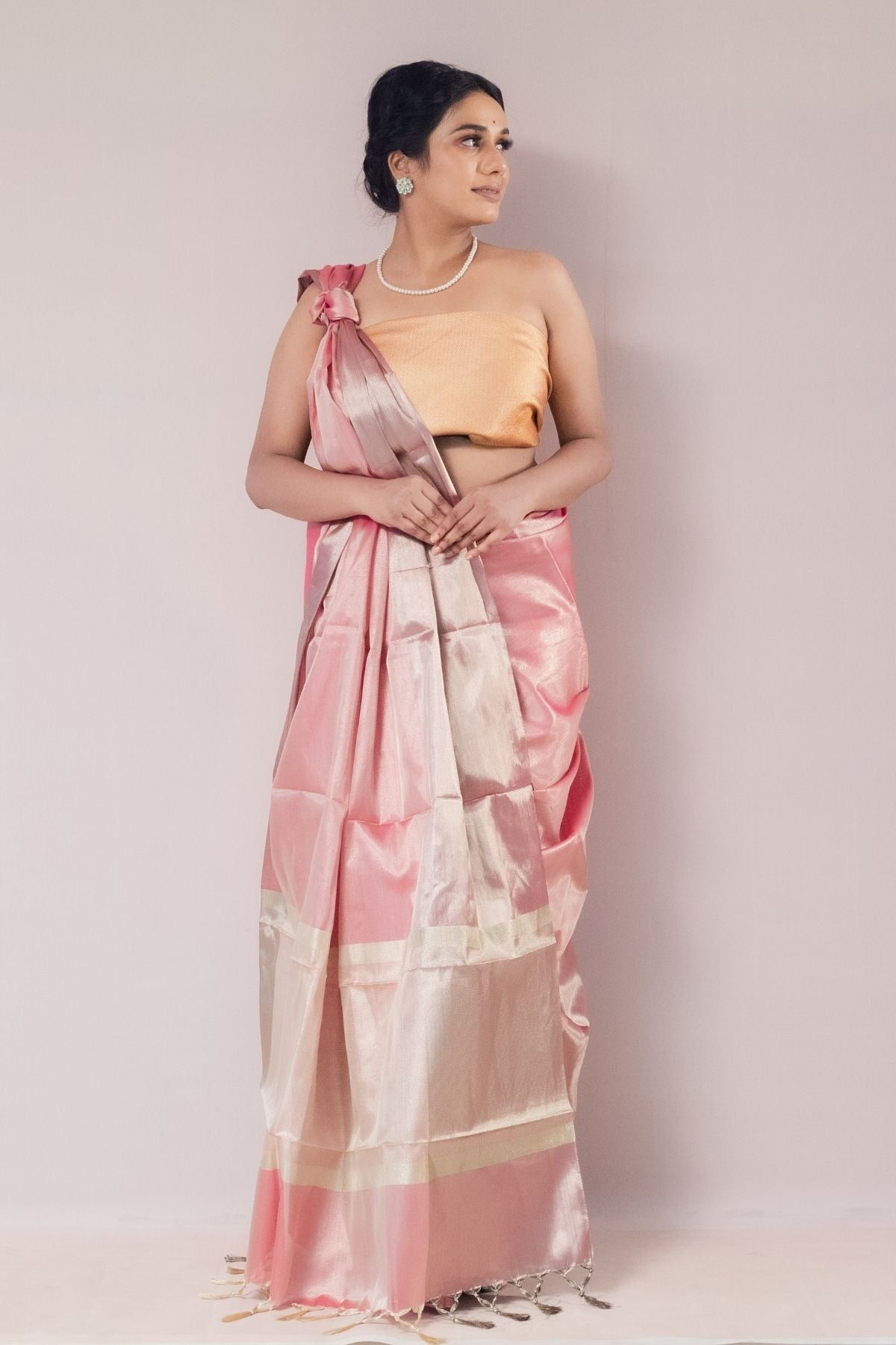 Pink Plain Tissue Weave Saree