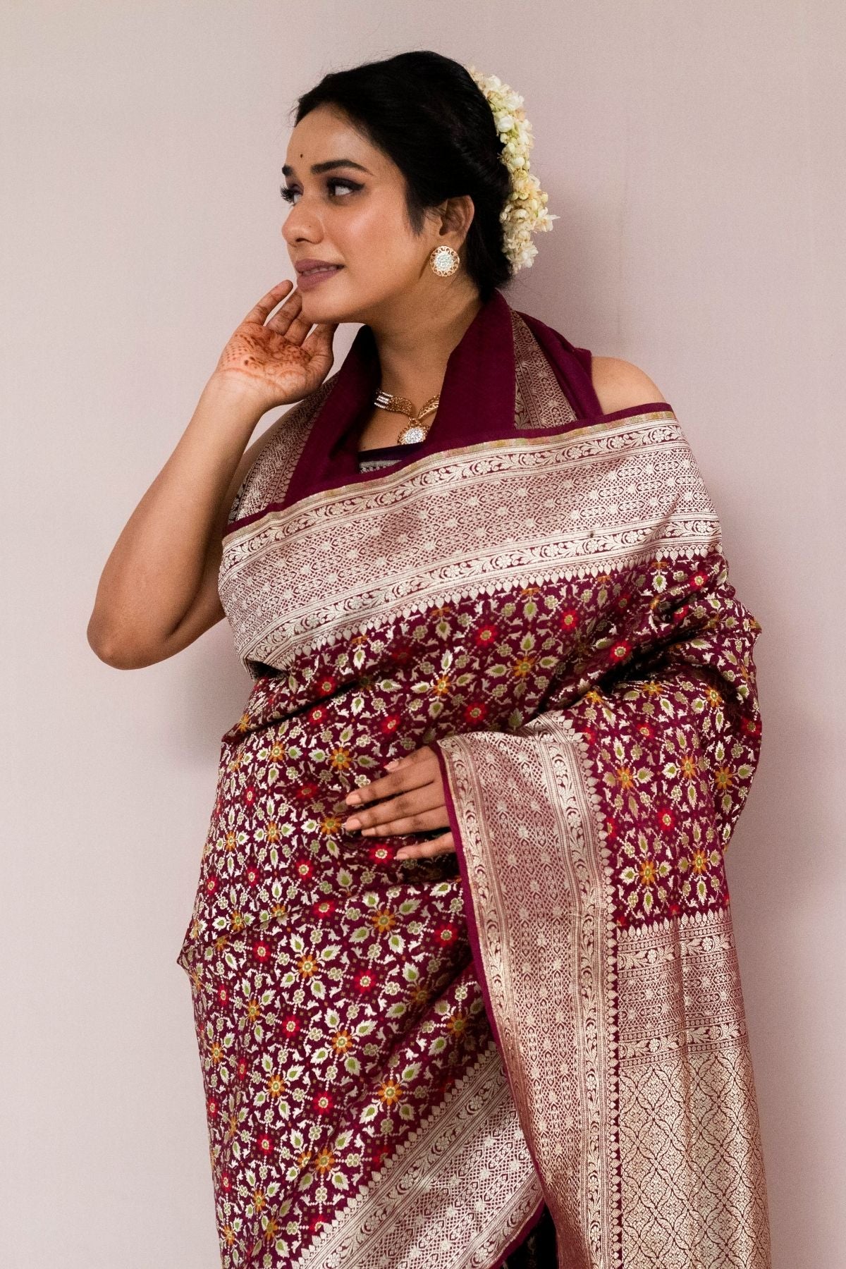 Wine Blended Silk Saree