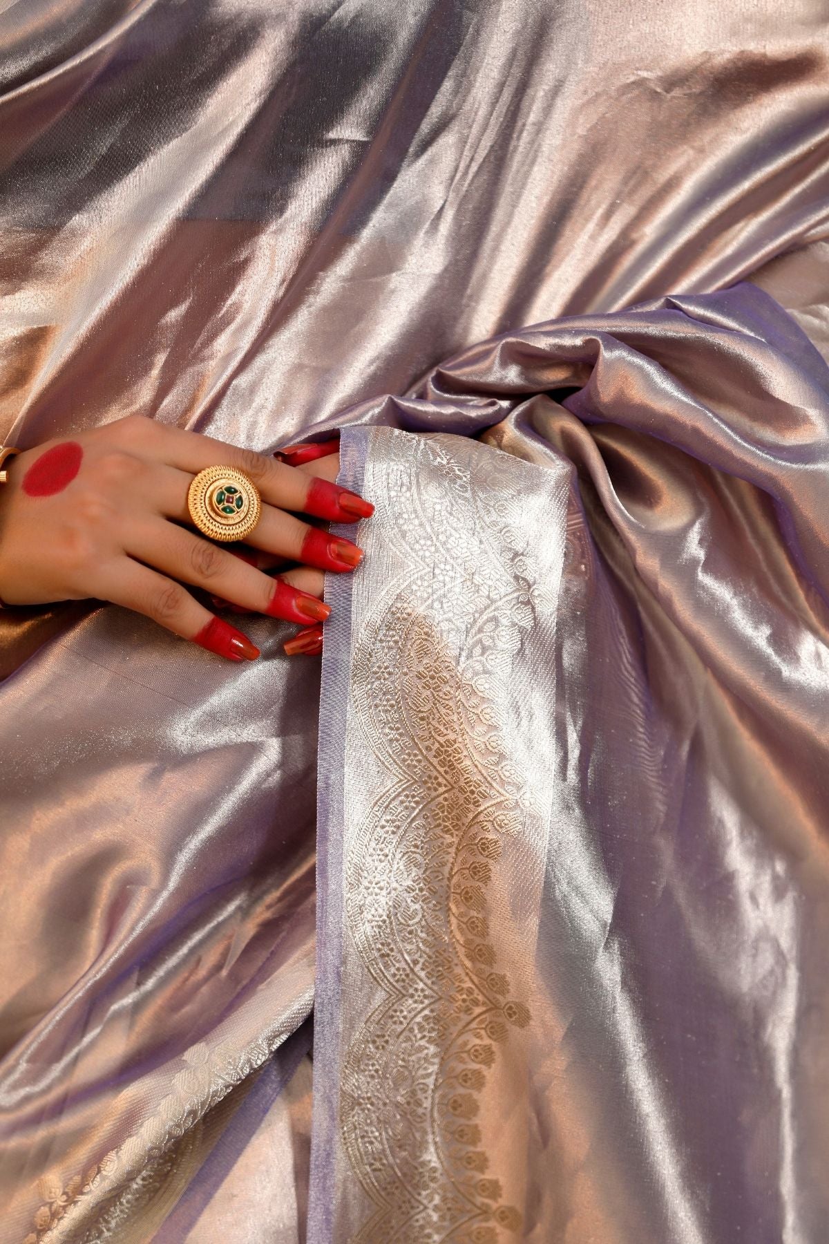 Mauve Silver Tissue Silk Saree