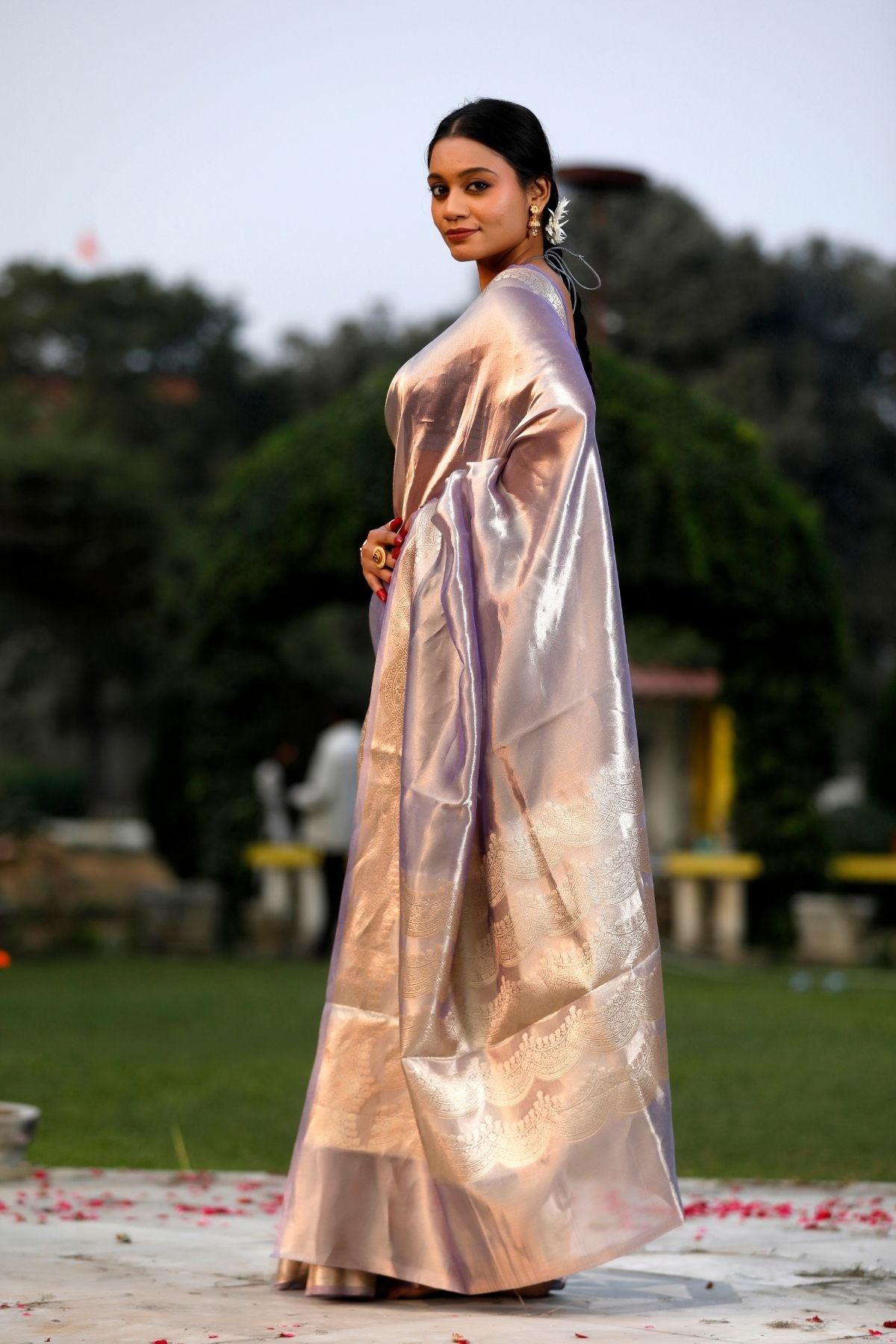 Mauve Silver Tissue Silk Saree