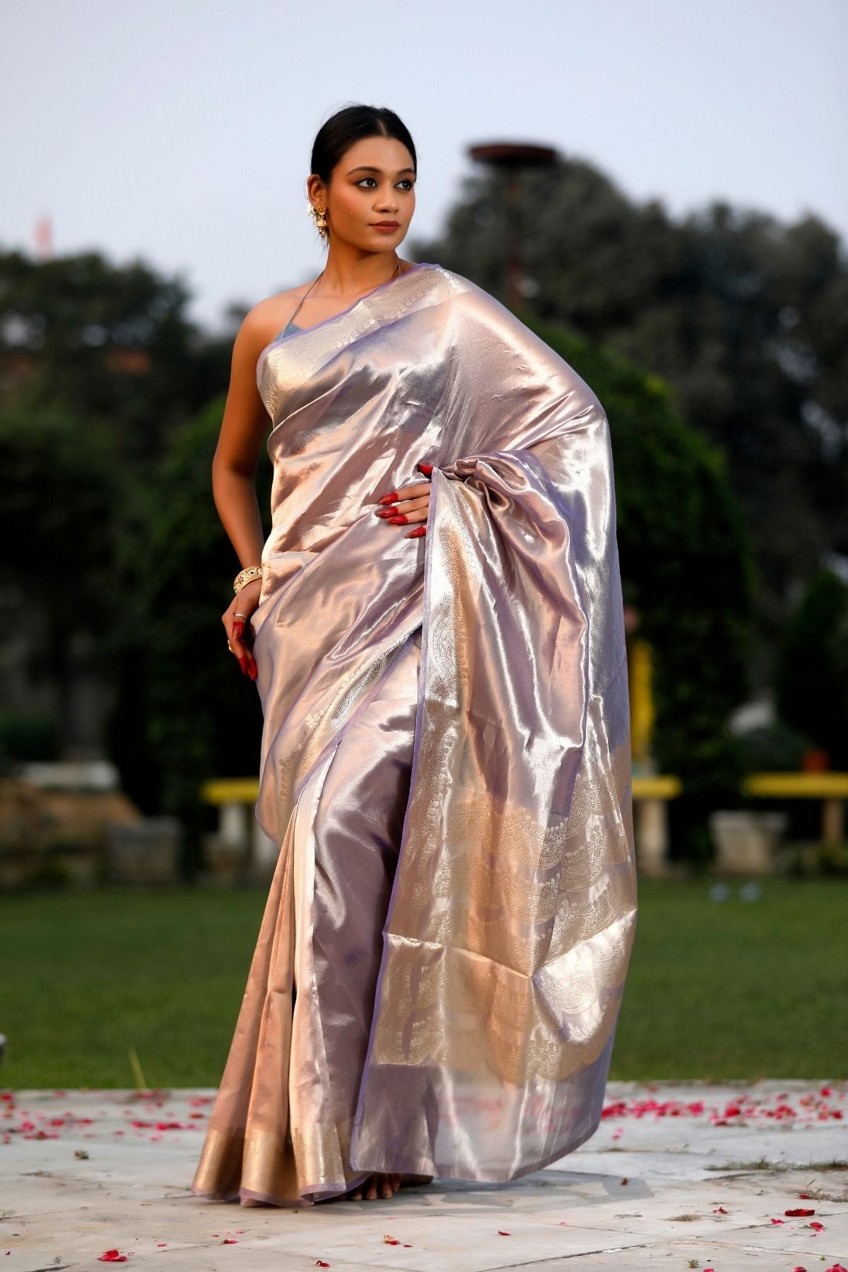 Mauve Silver Tissue Silk Saree
