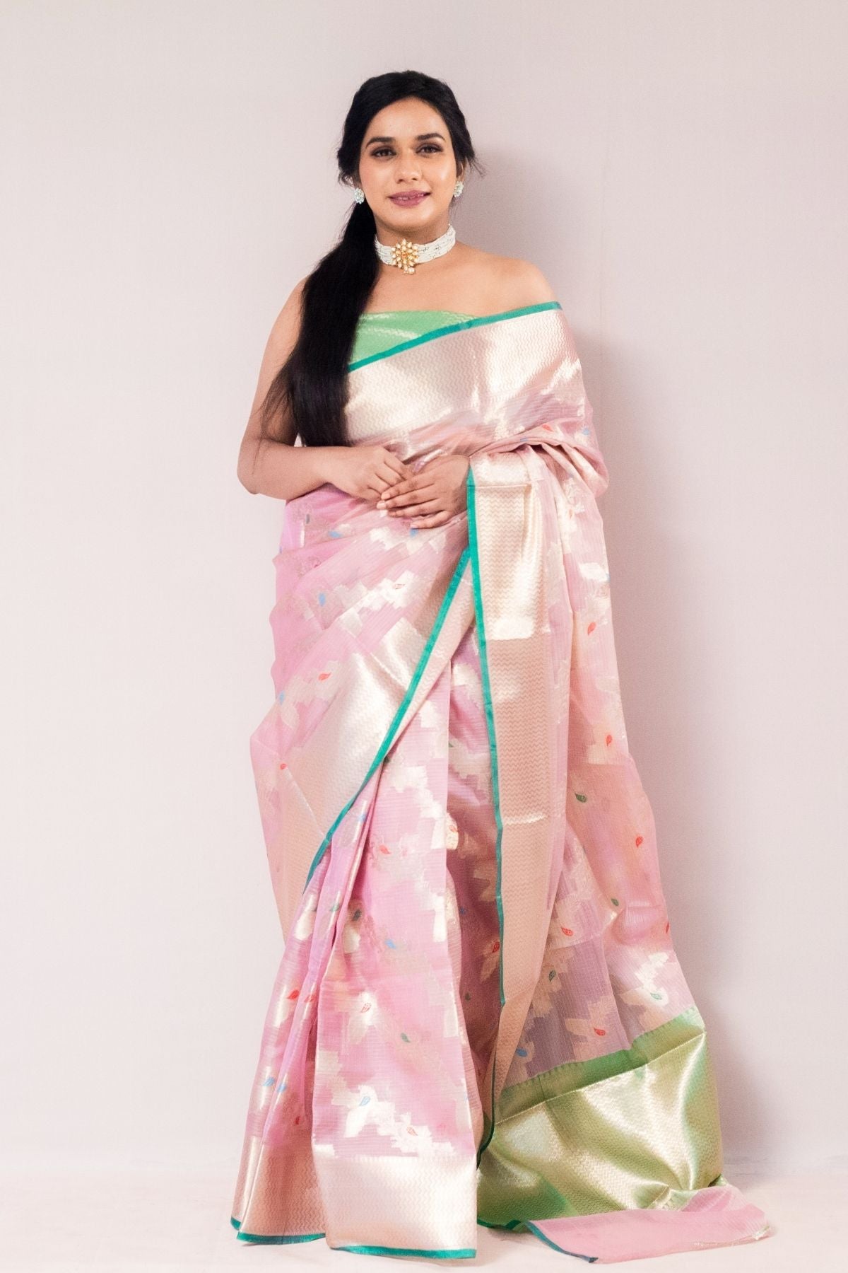 Light Pink Tissue Weave Saree
