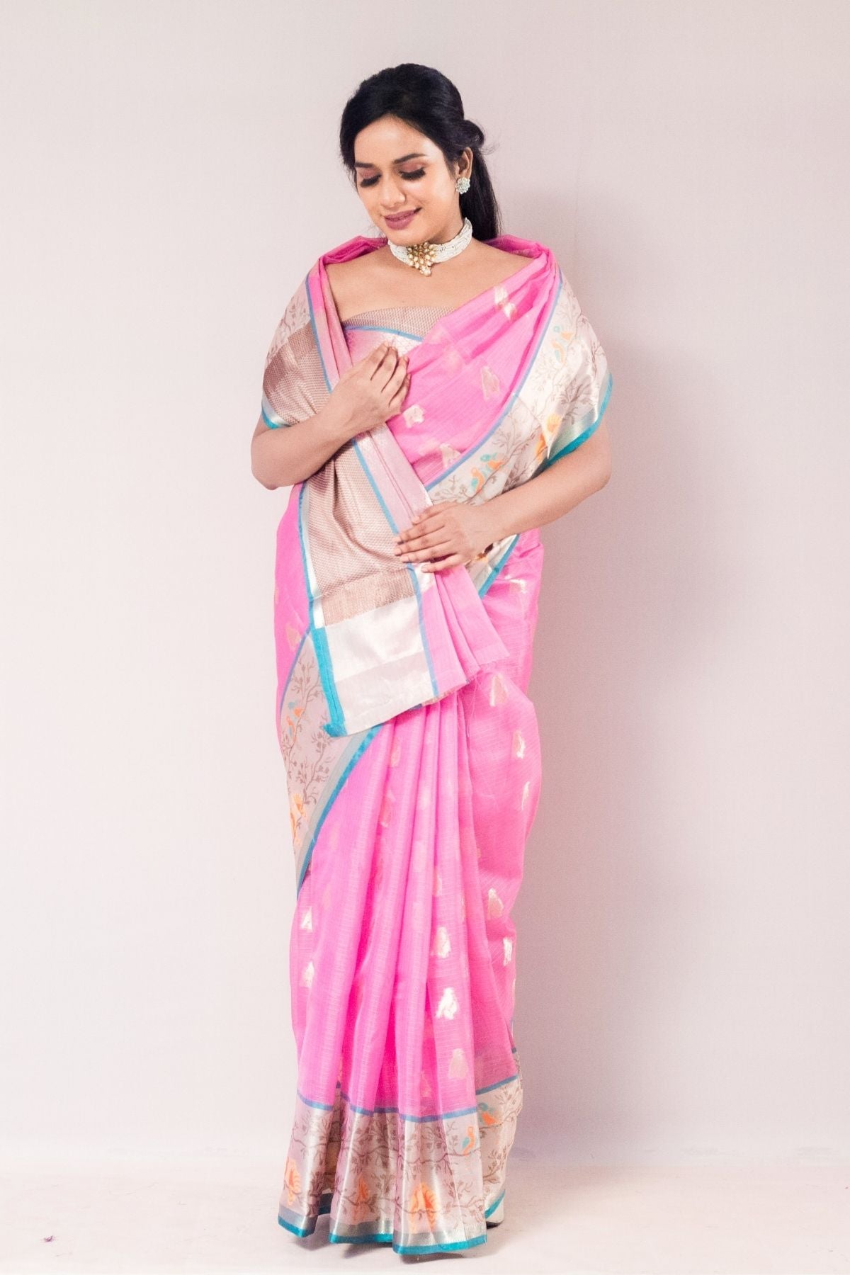 Pink Tissue Weave Saree