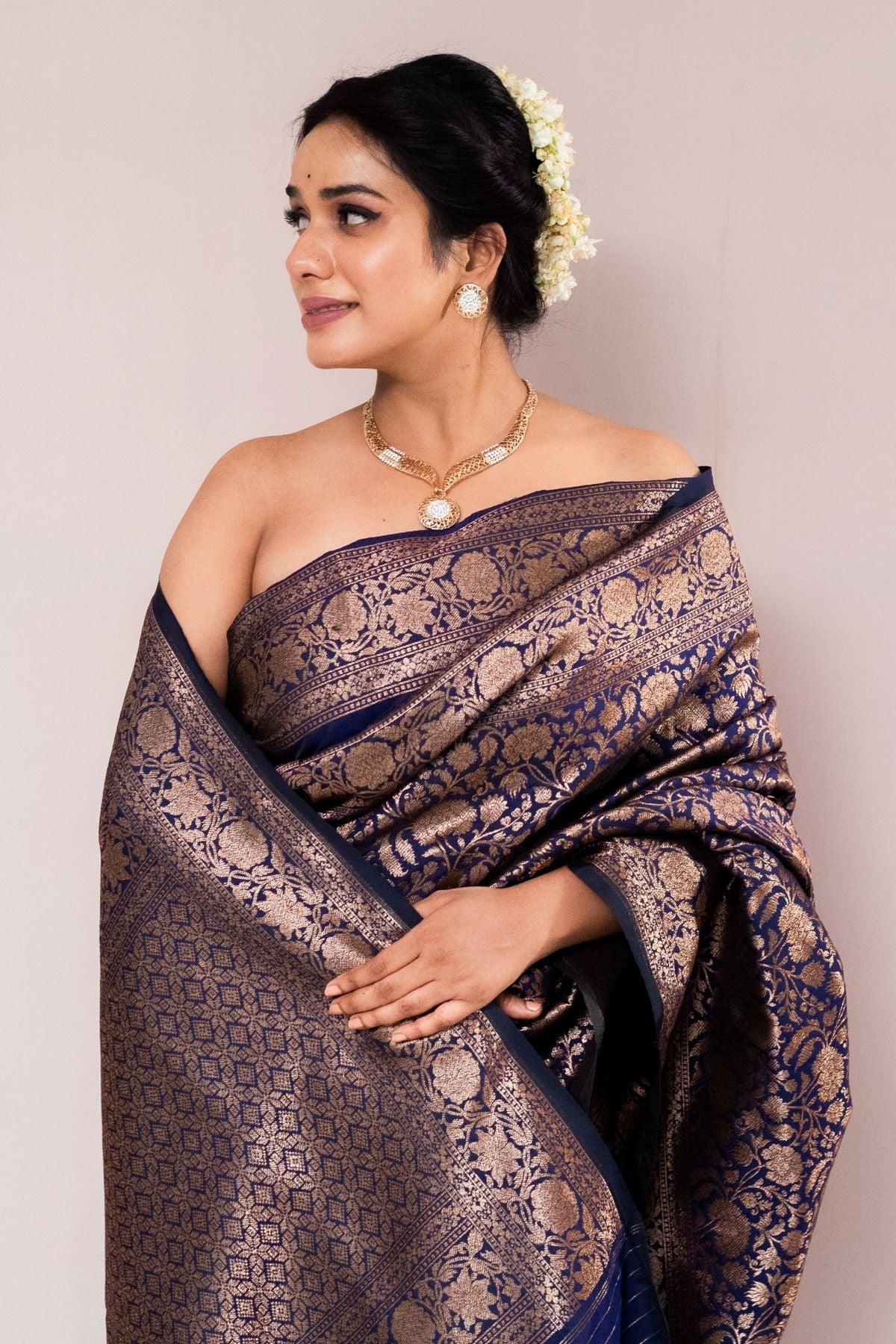 Navy Blue Mushroo Silk Saree