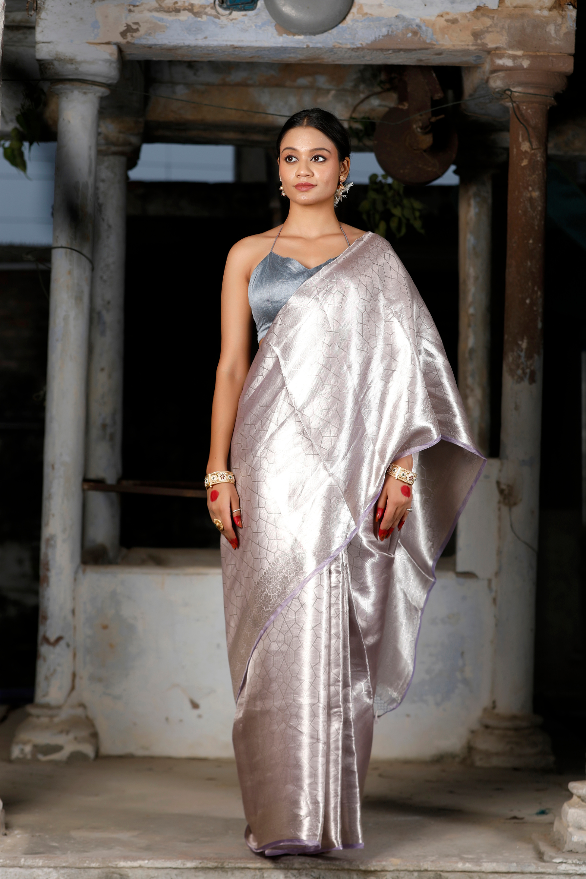 Purple Silver Tissue Silk Saree