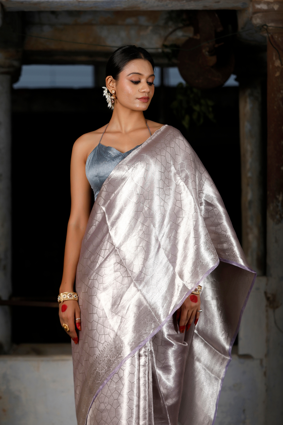 Purple Silver Tissue Silk Saree
