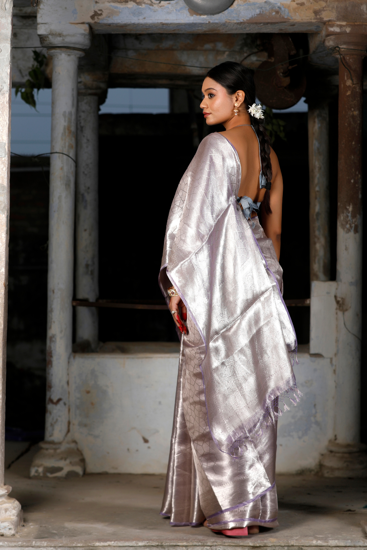 Purple Silver Tissue Silk Saree