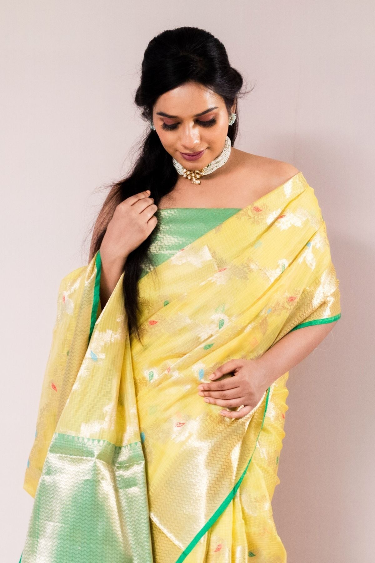 Yellow Tissue Weave Saree