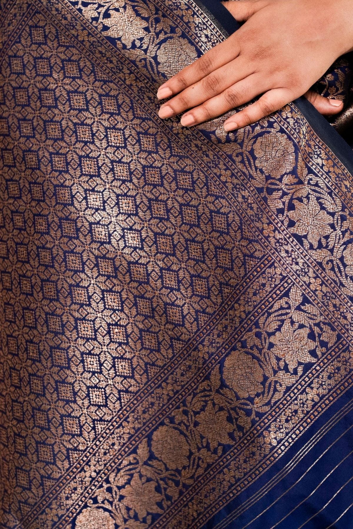 Navy Blue Mushroo Silk Saree
