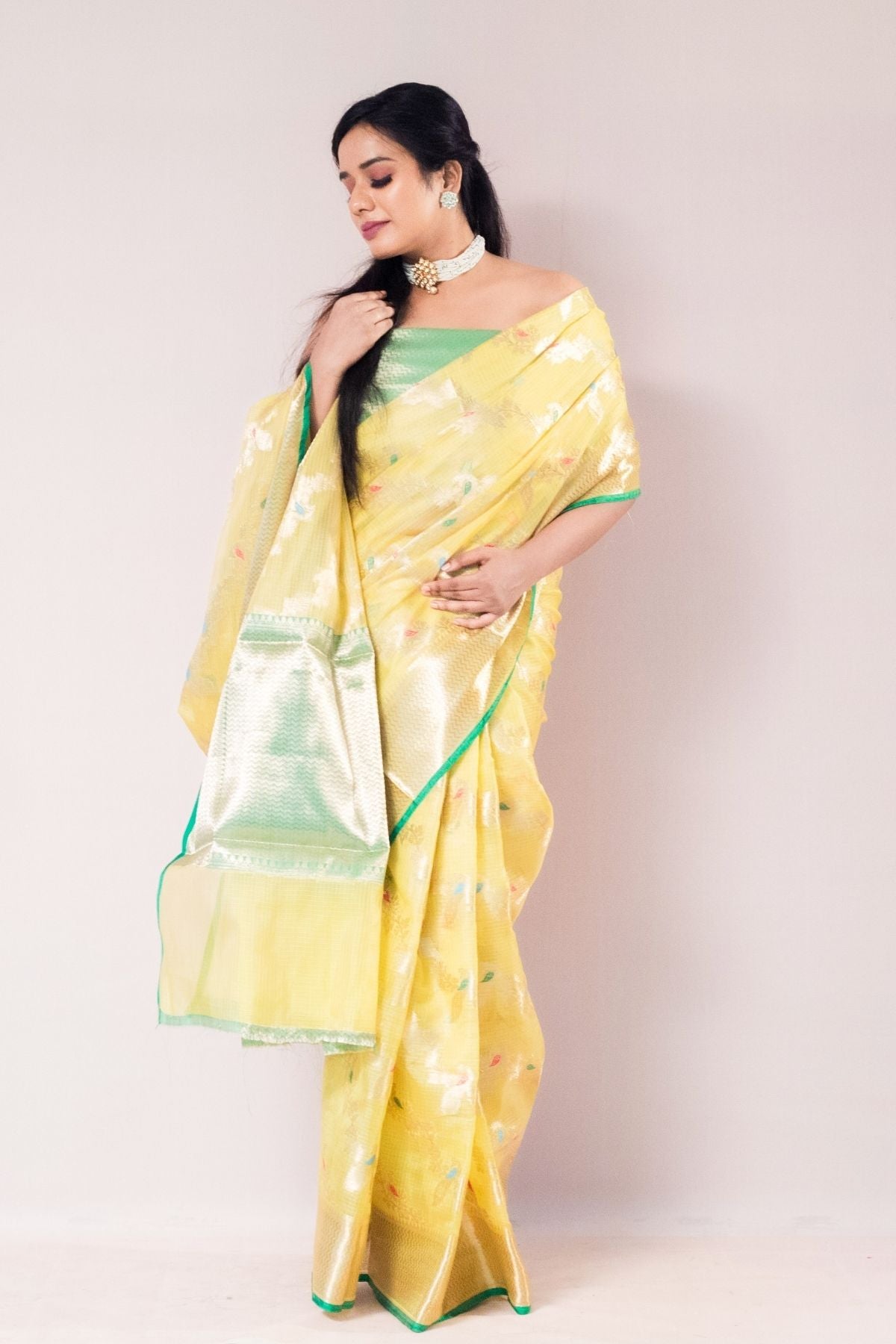 Yellow Tissue Weave Saree