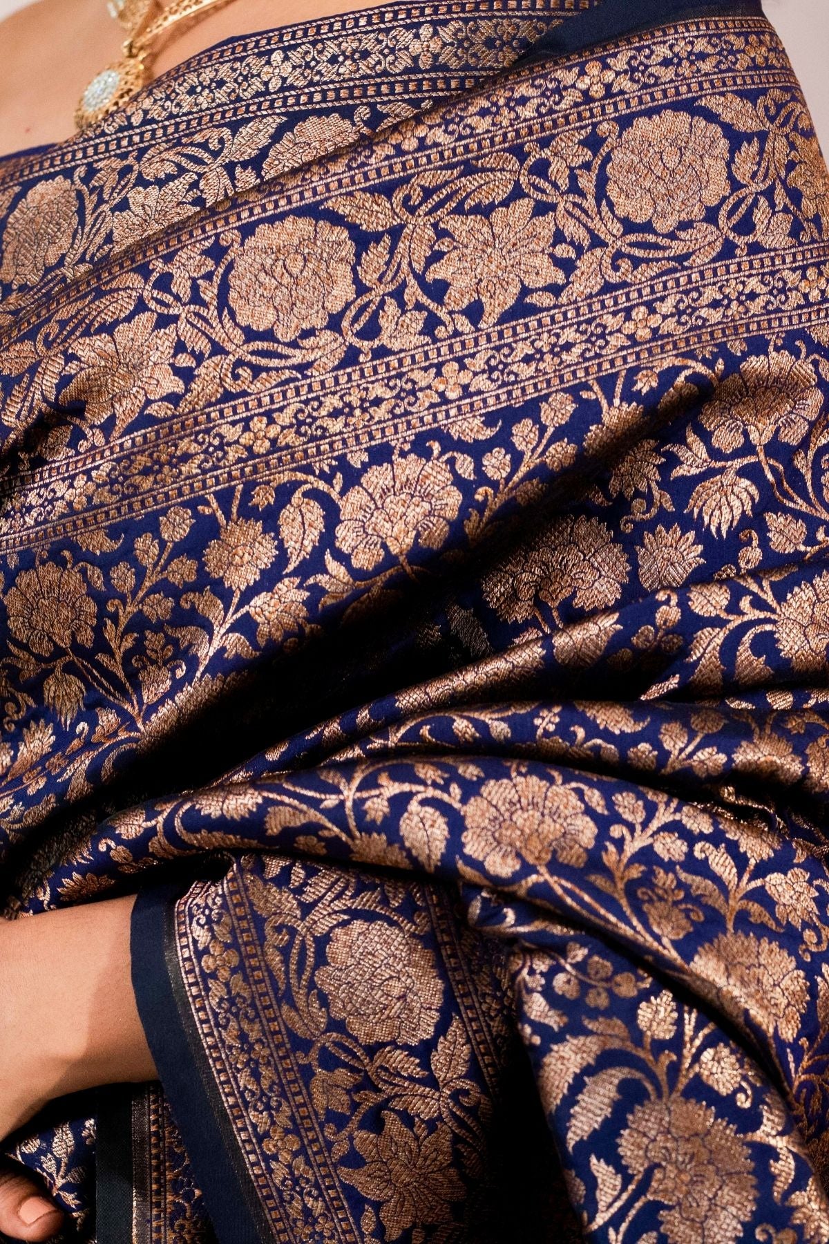 Navy Blue Mushroo Silk Saree