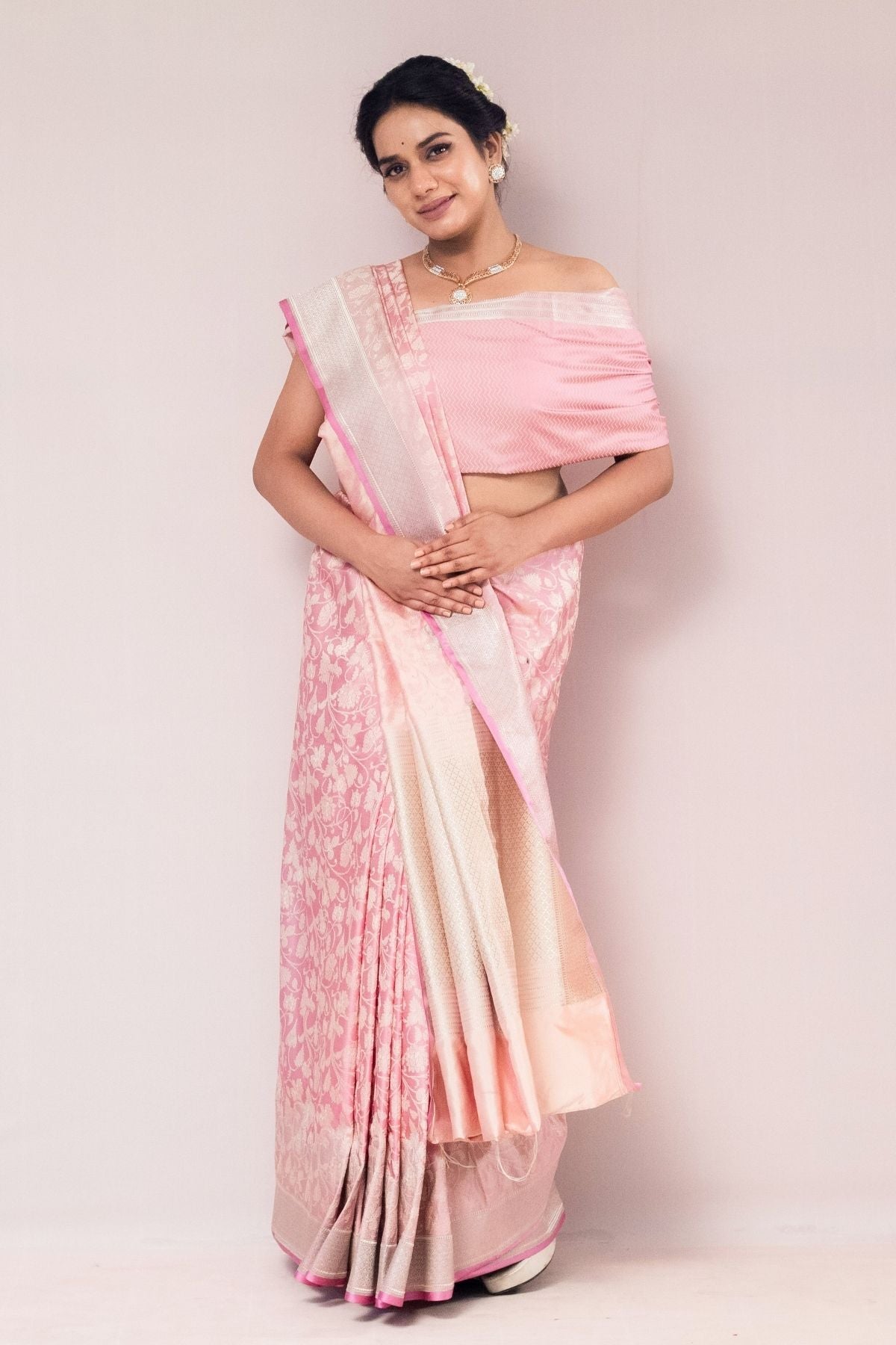 Dusty Pink Mashroo Silk Saree
