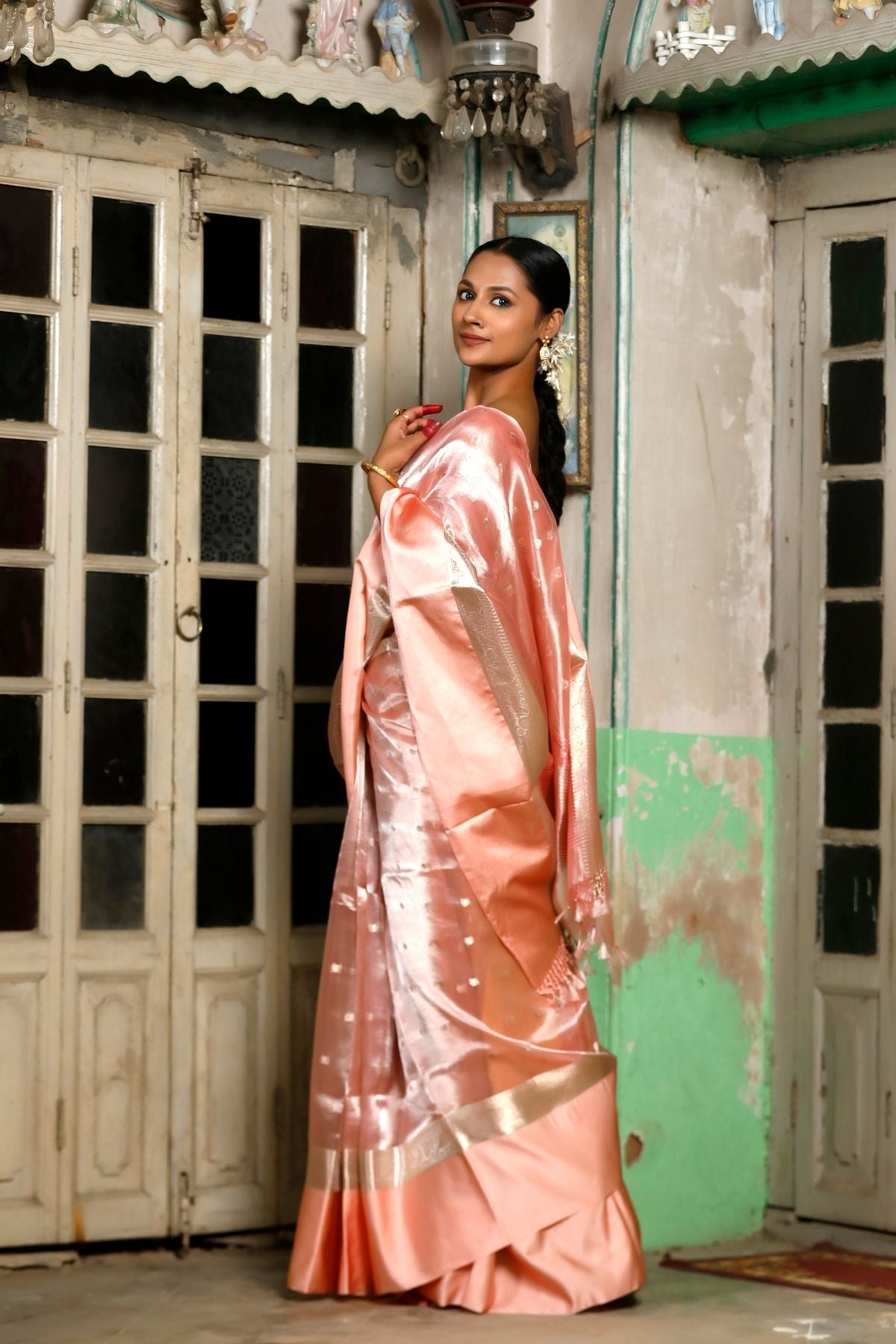 Peach Tissue Silk Saree