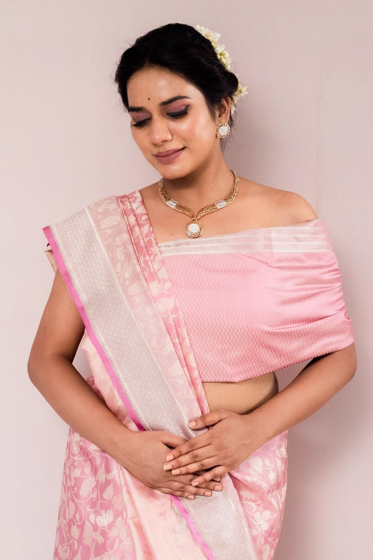 Dusty Pink Mashroo Silk Saree