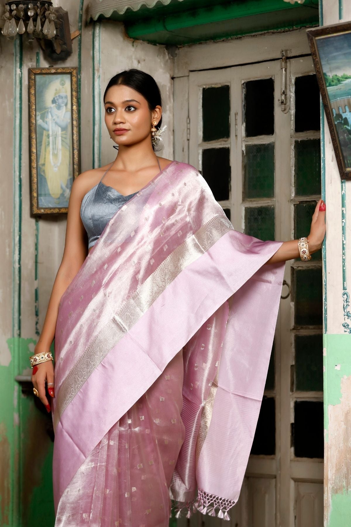 Pink Tissue Silk Saree