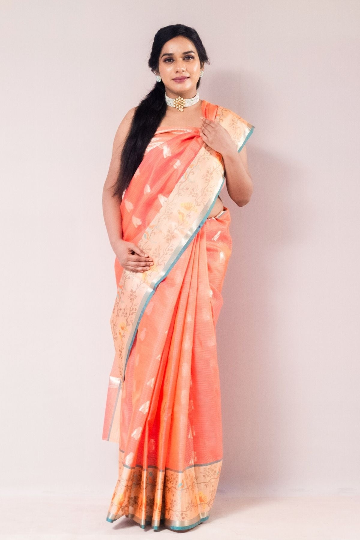 Orange Tissue Weave Saree