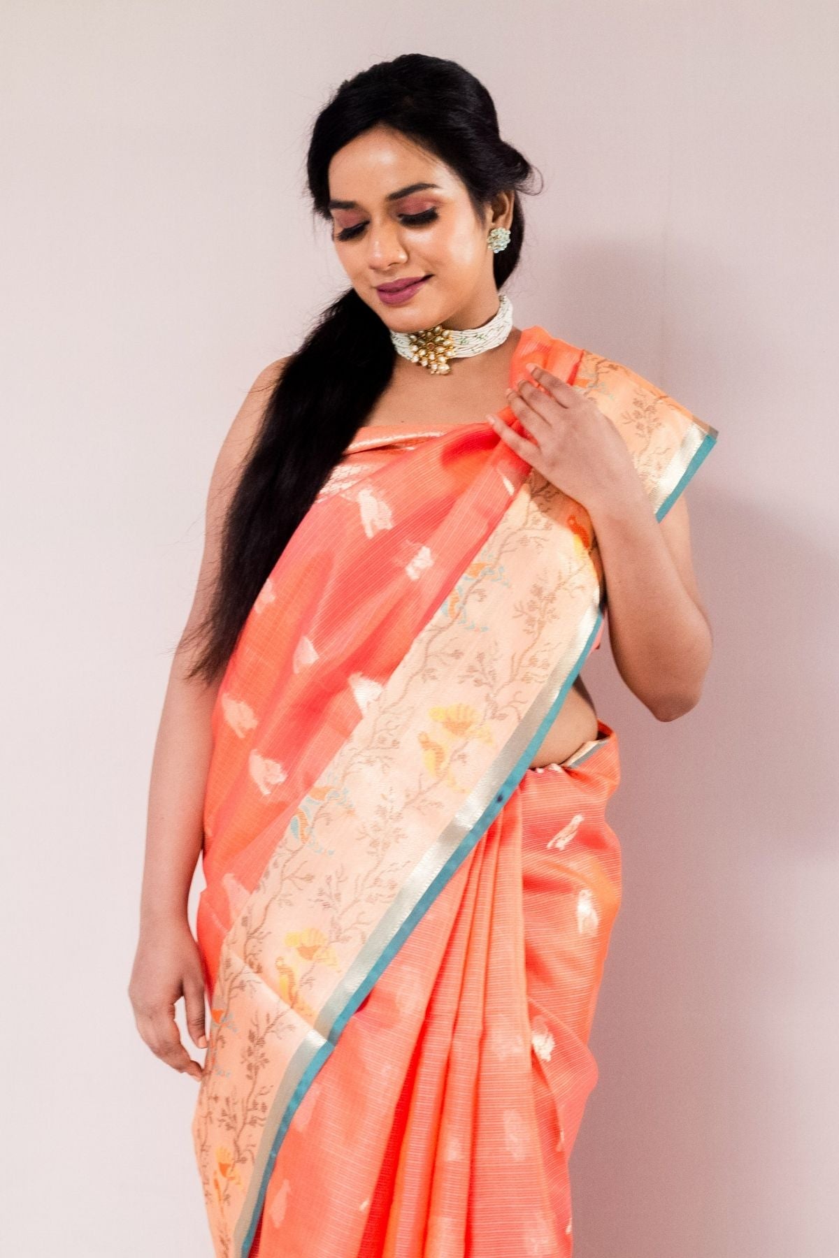 Orange Tissue Weave Saree