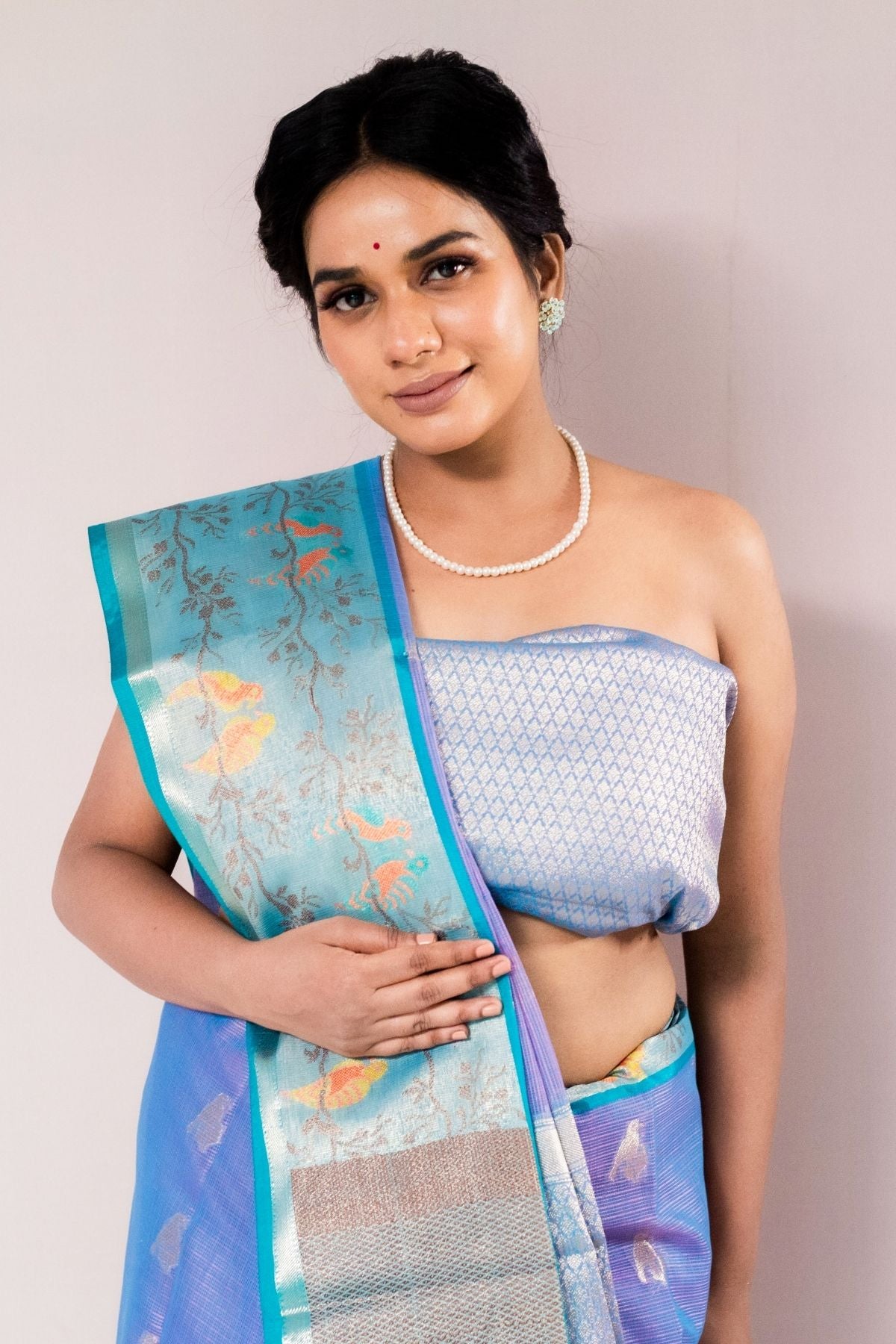 Indigo Blue Tissue Weave Saree