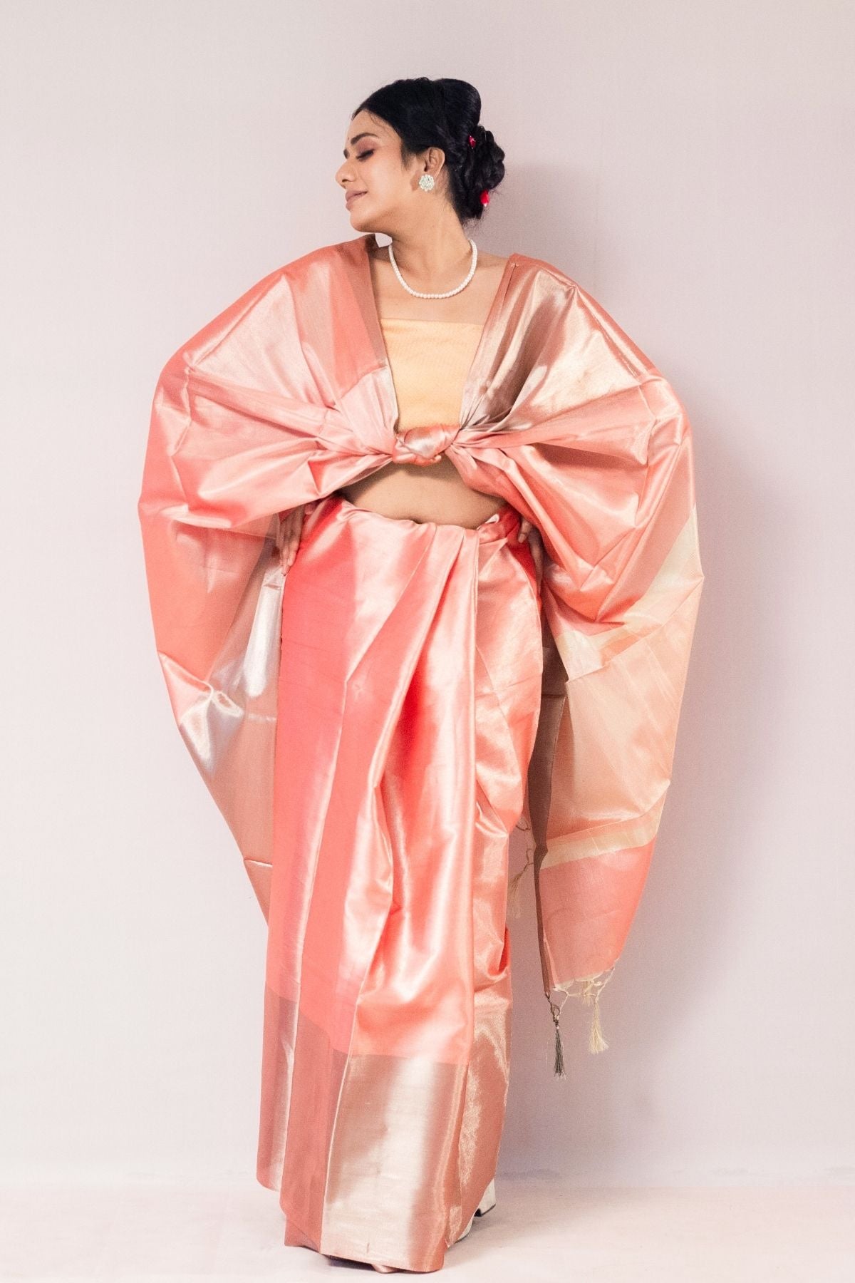 Light Orange Plain Tissue Saree