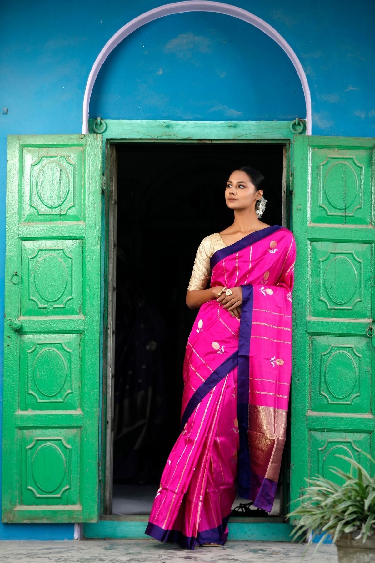 Rani Pink Katan Kadwa Silk Saree