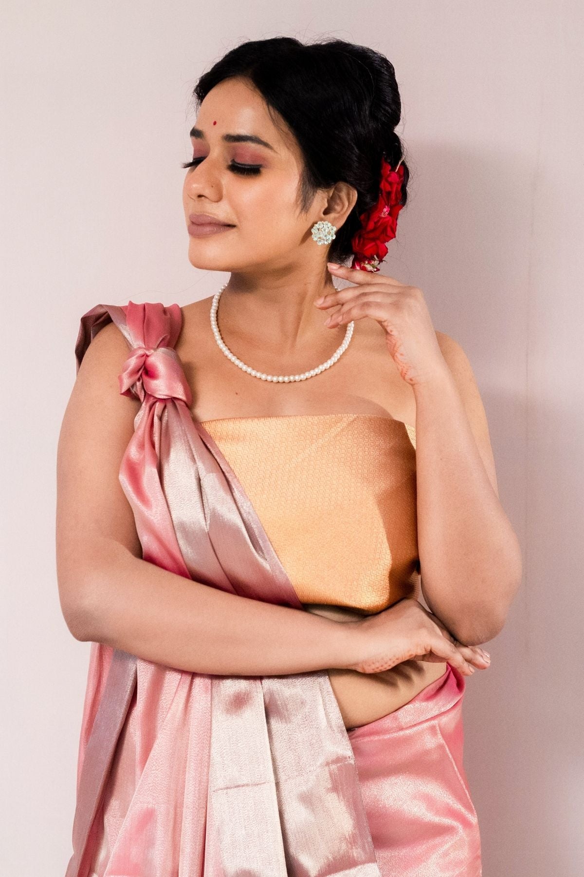 Pink Plain Tissue Weave Saree