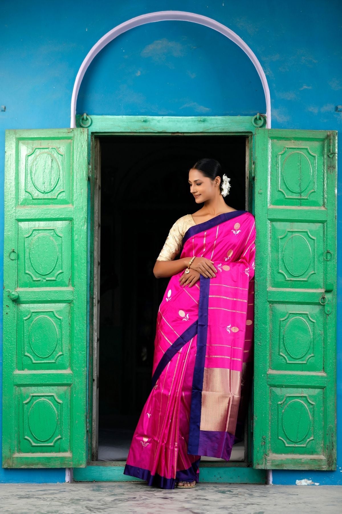 Rani Pink Katan Kadwa Silk Saree