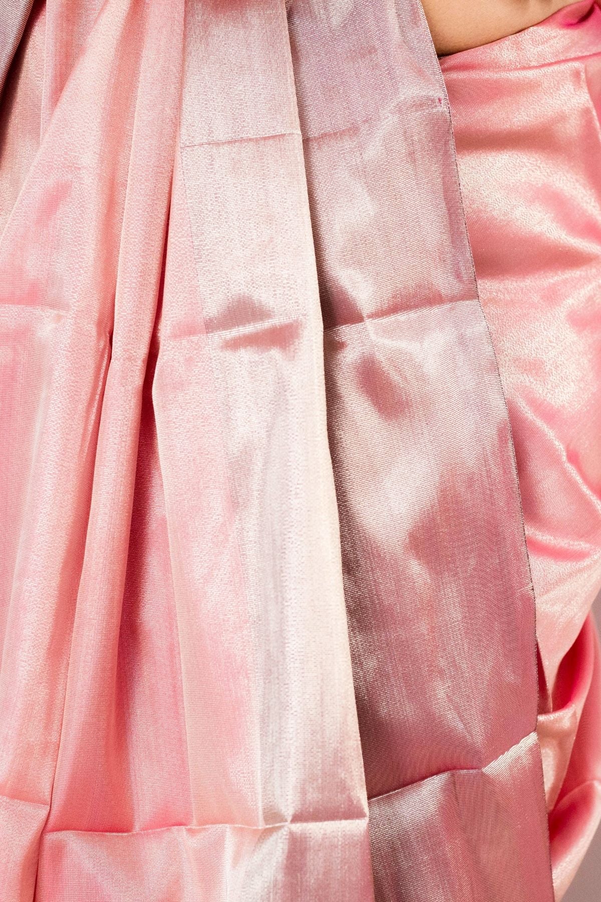 Pink Plain Tissue Weave Saree