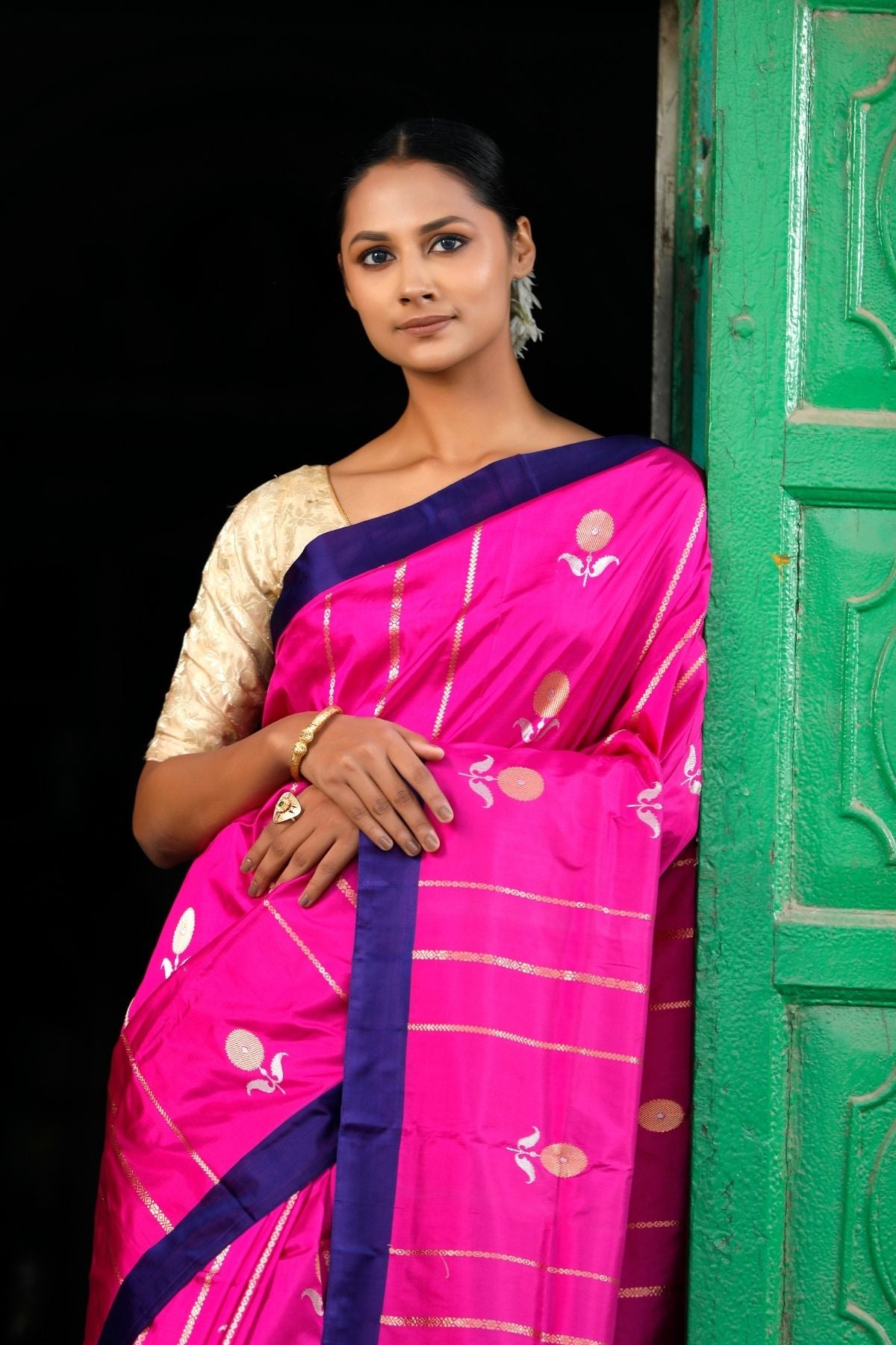 Rani Pink Katan Kadwa Silk Saree