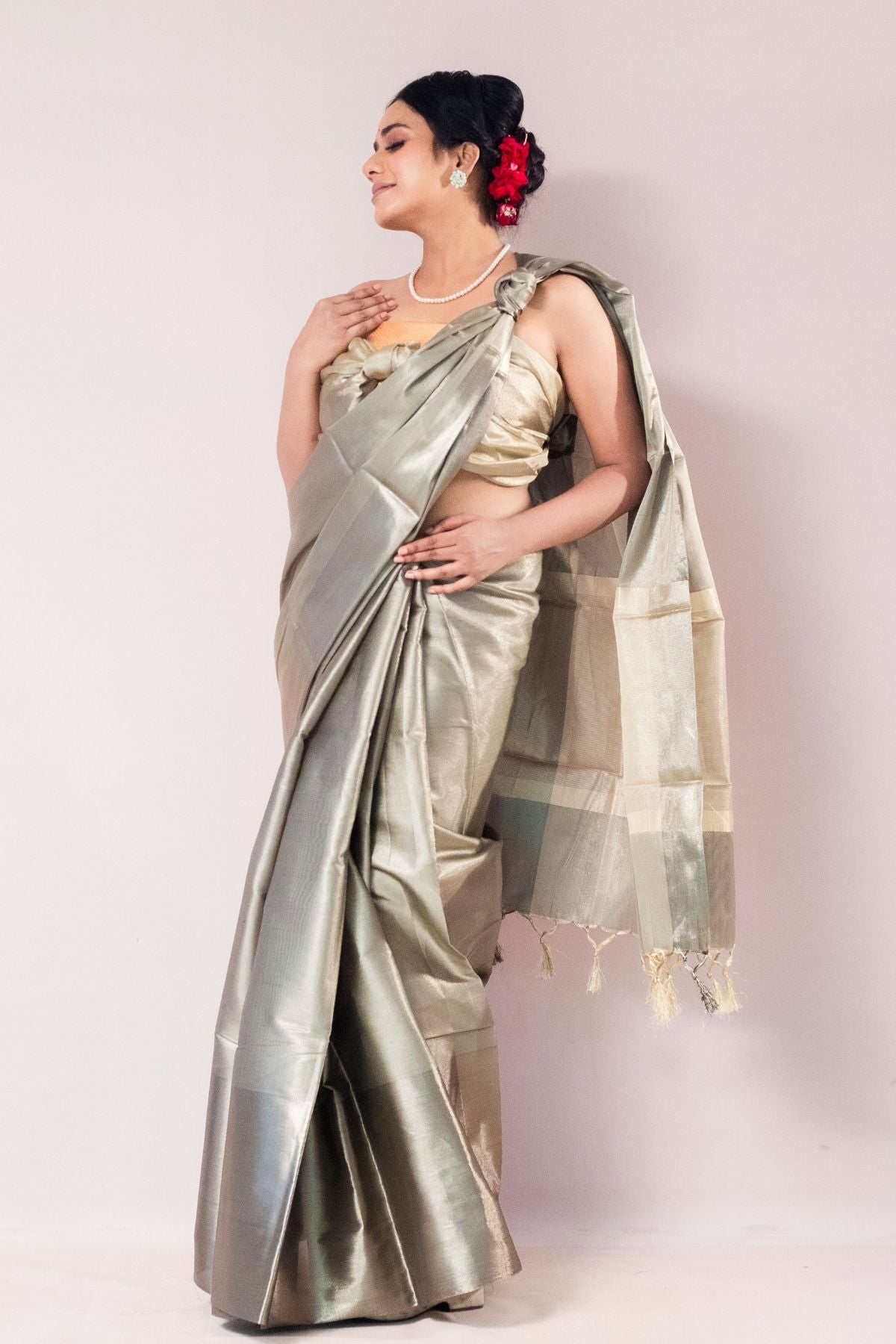 Charcoal Black Plain Tissue Saree