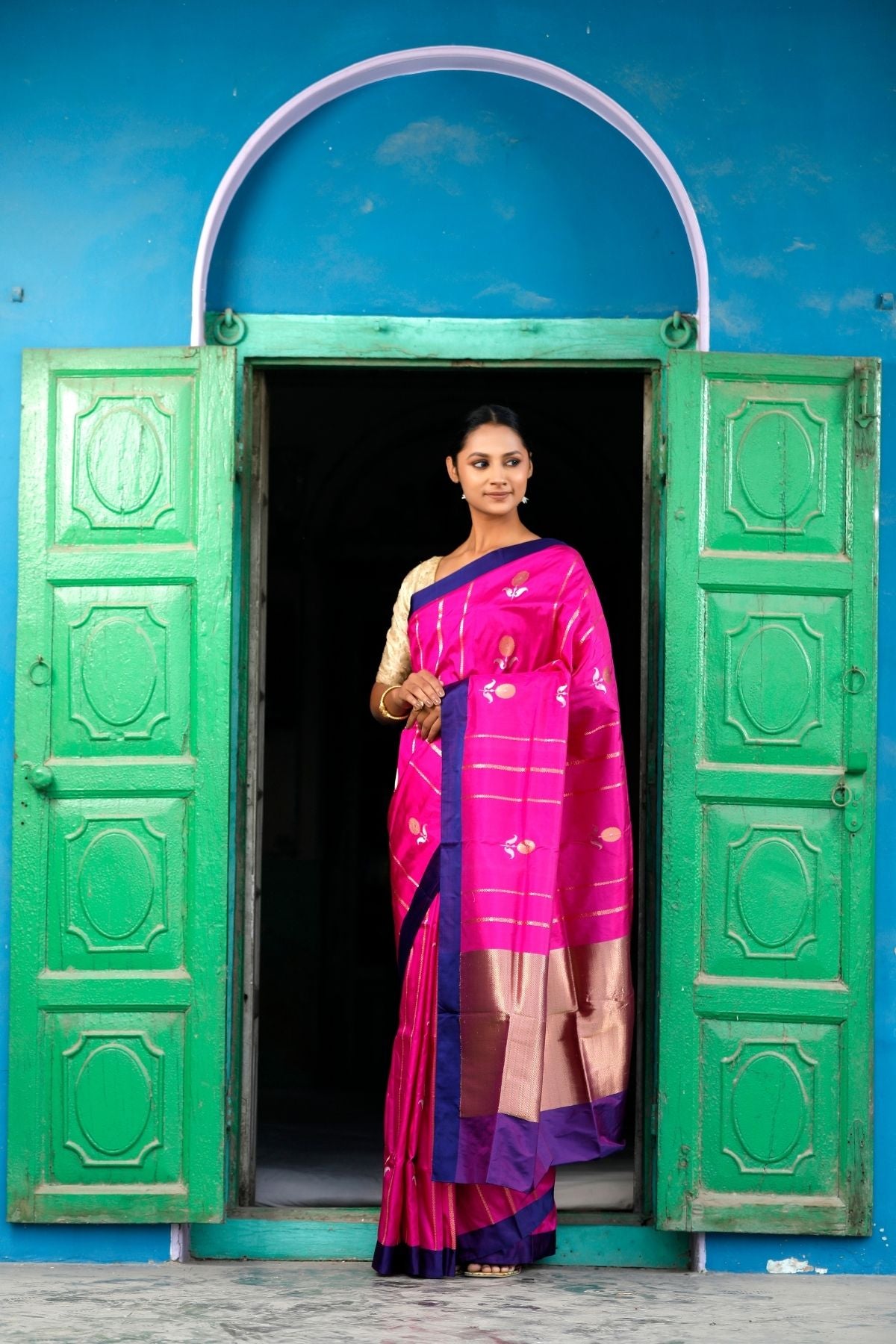 Rani Pink Katan Kadwa Silk Saree