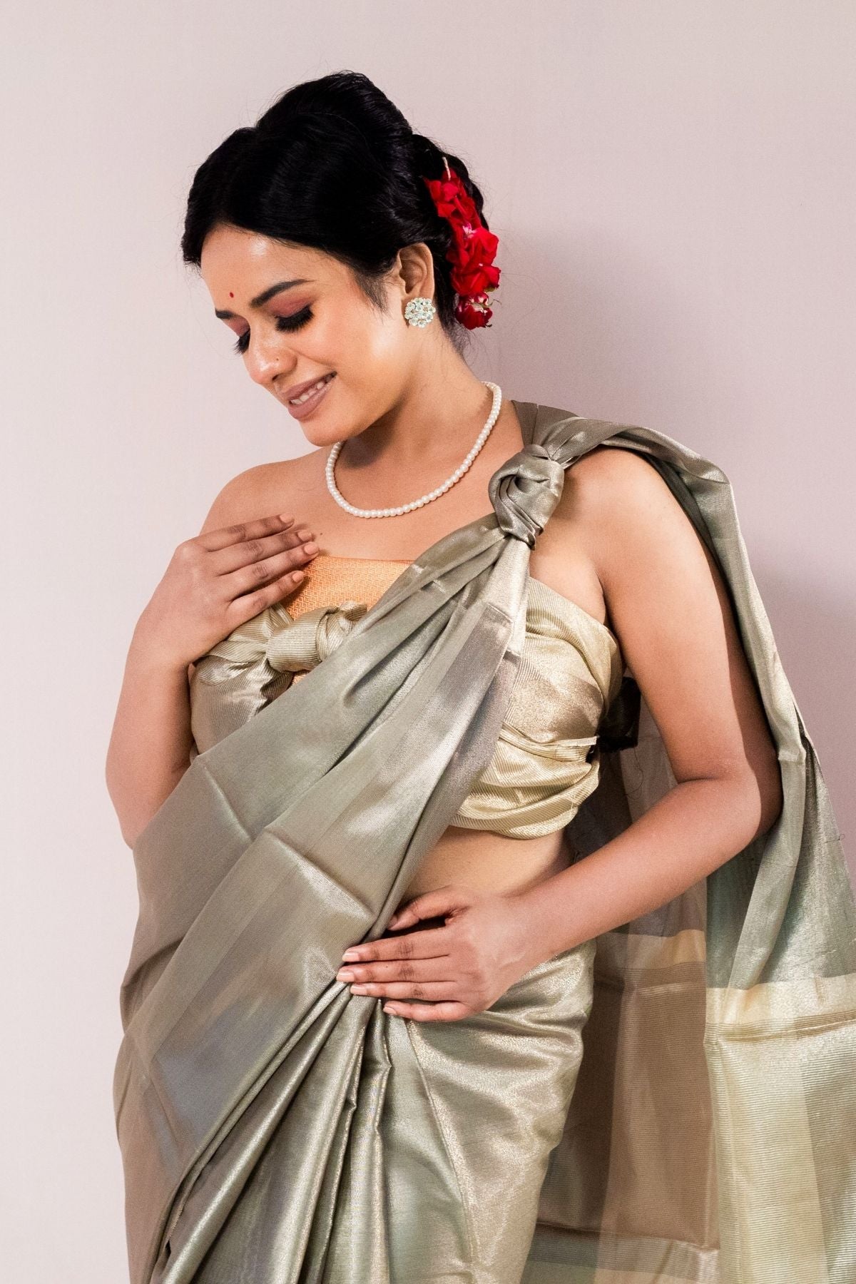 Charcoal Black Plain Tissue Saree